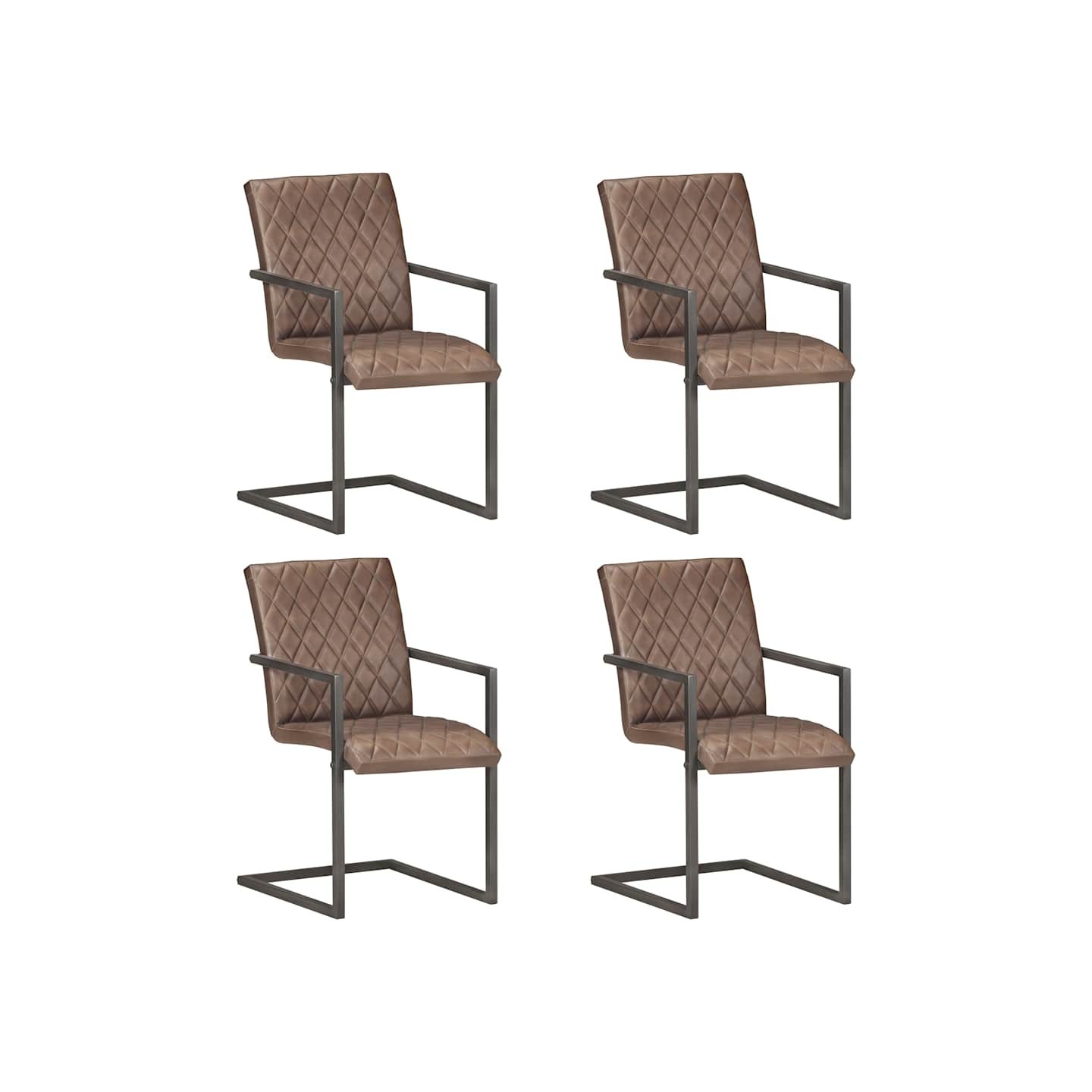 Chaises à manger cantilever lot de 4 marron cuir véritable