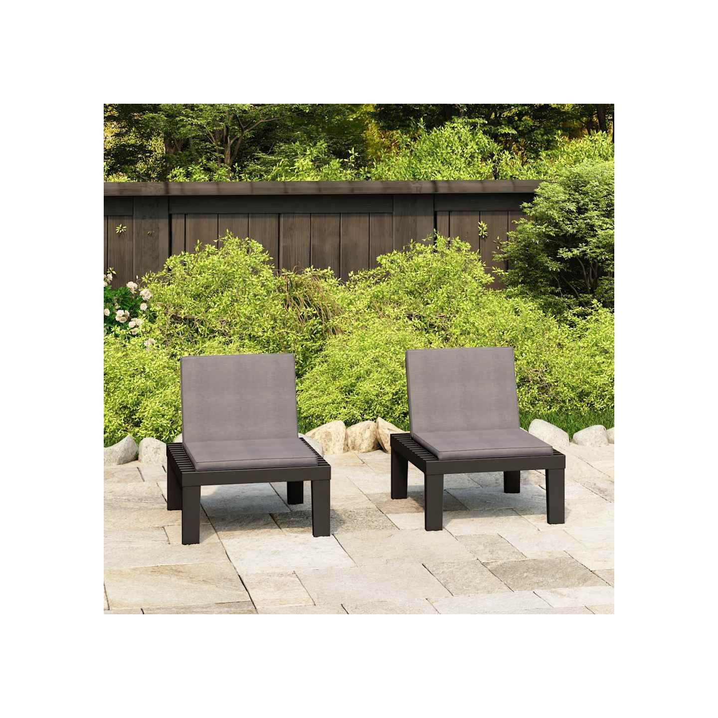 Chaises de salon de jardin et coussins lot de 2 Plastique Gris