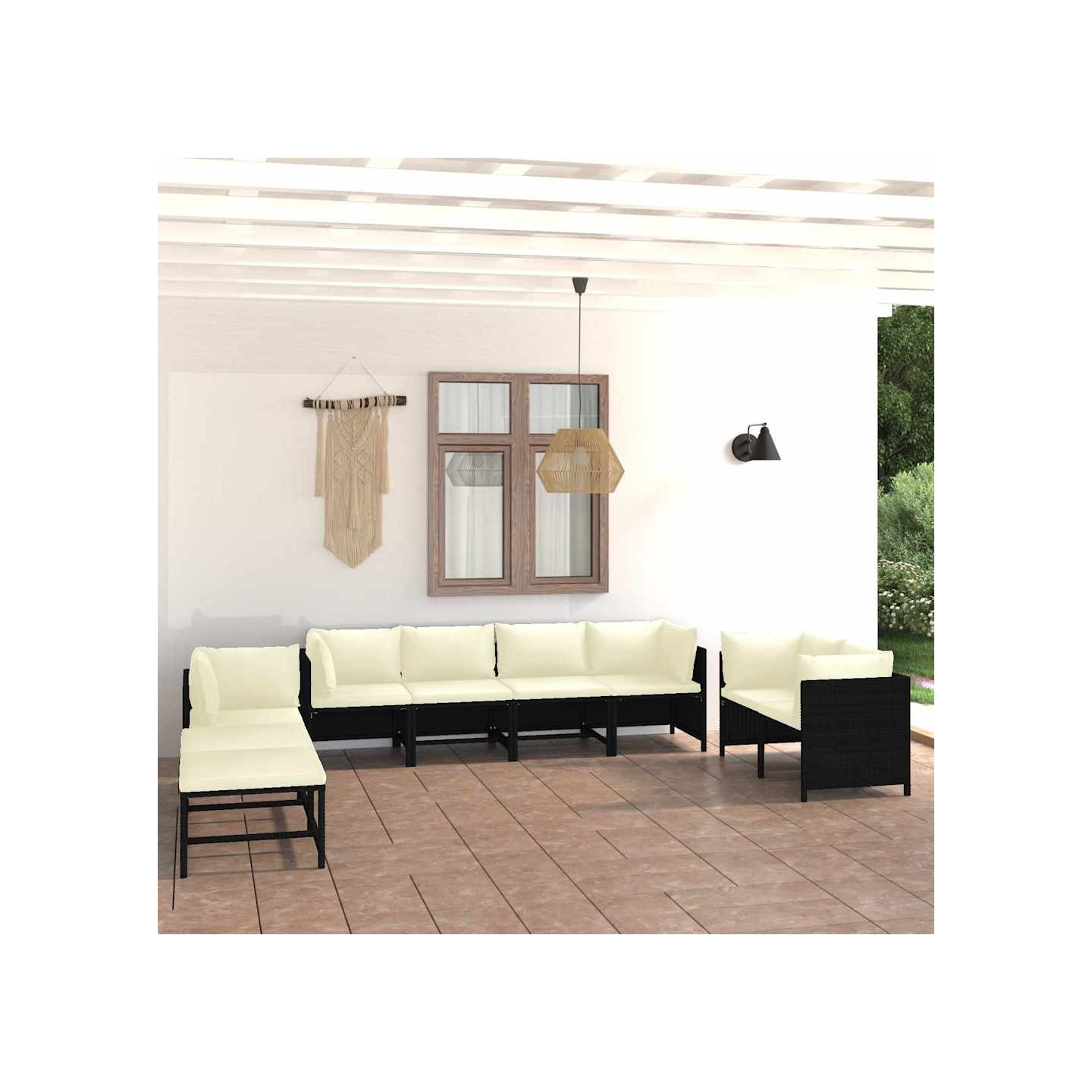 Salon de jardin 10 pcs avec coussins Résine tressée Noir