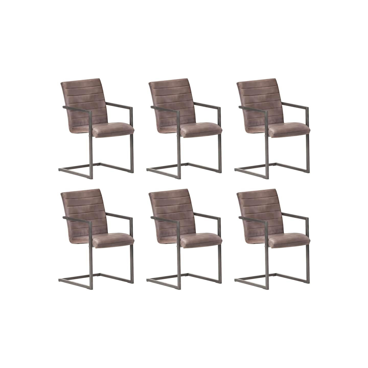 Chaises à manger cantilever lot de 6 marron cuir véritable