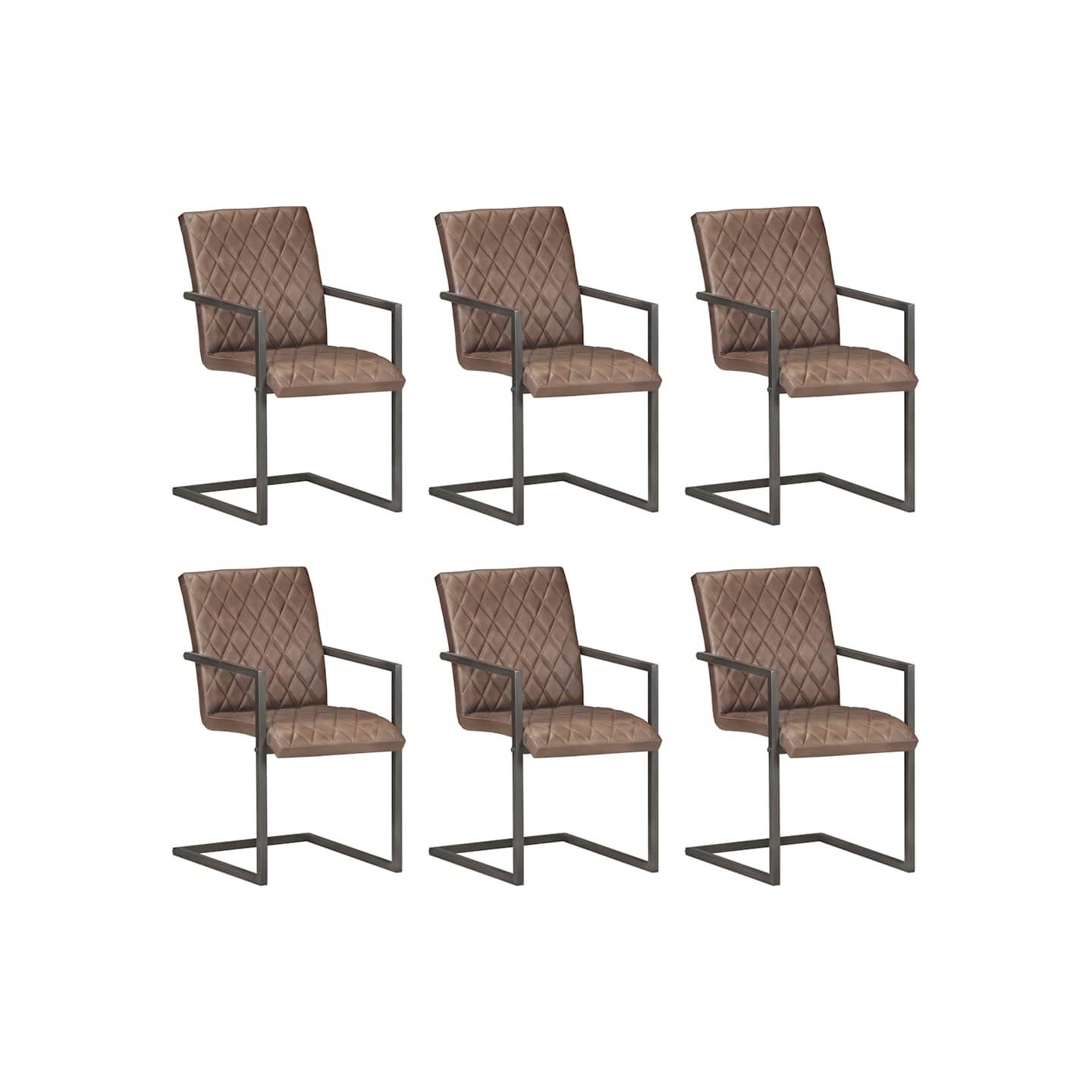 Chaises à manger cantilever lot de 6 marron cuir véritable