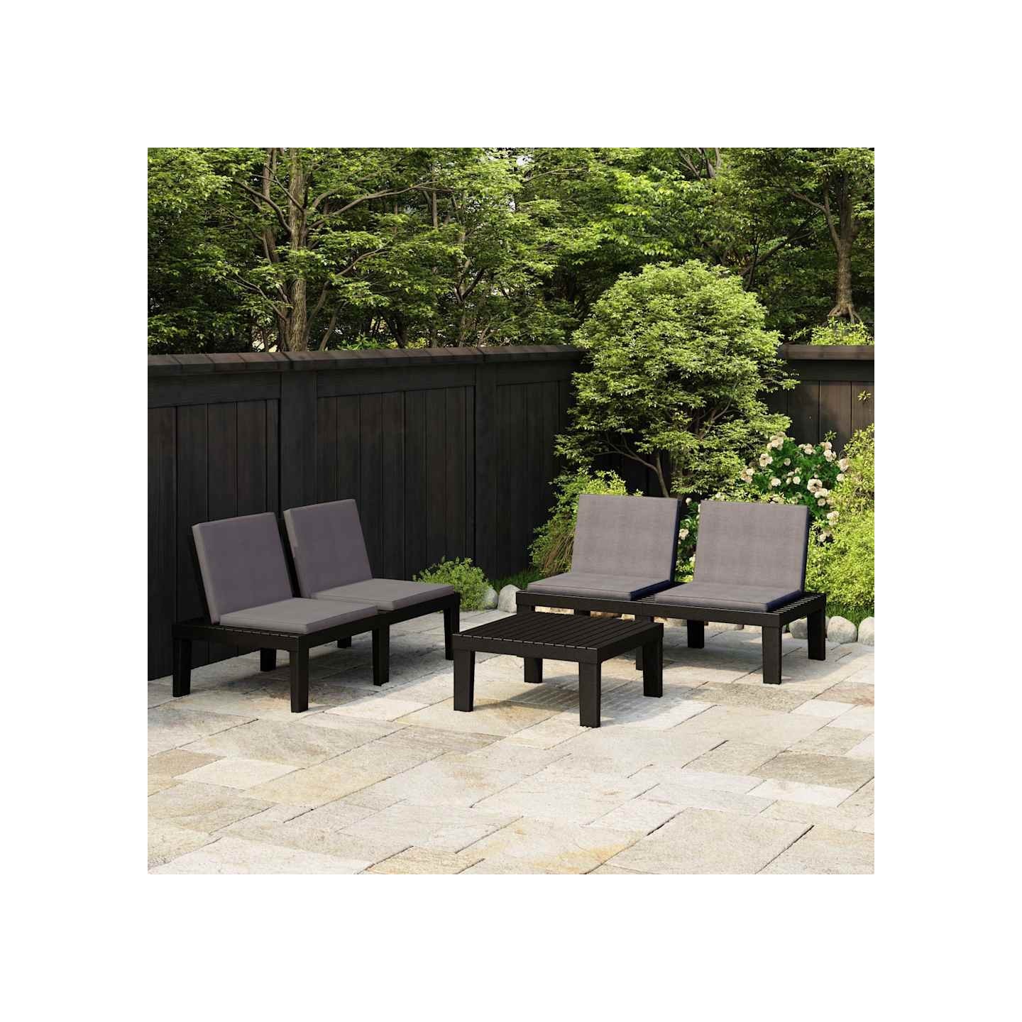 Salon de jardin 3 pcs avec coussins Plastique Gris