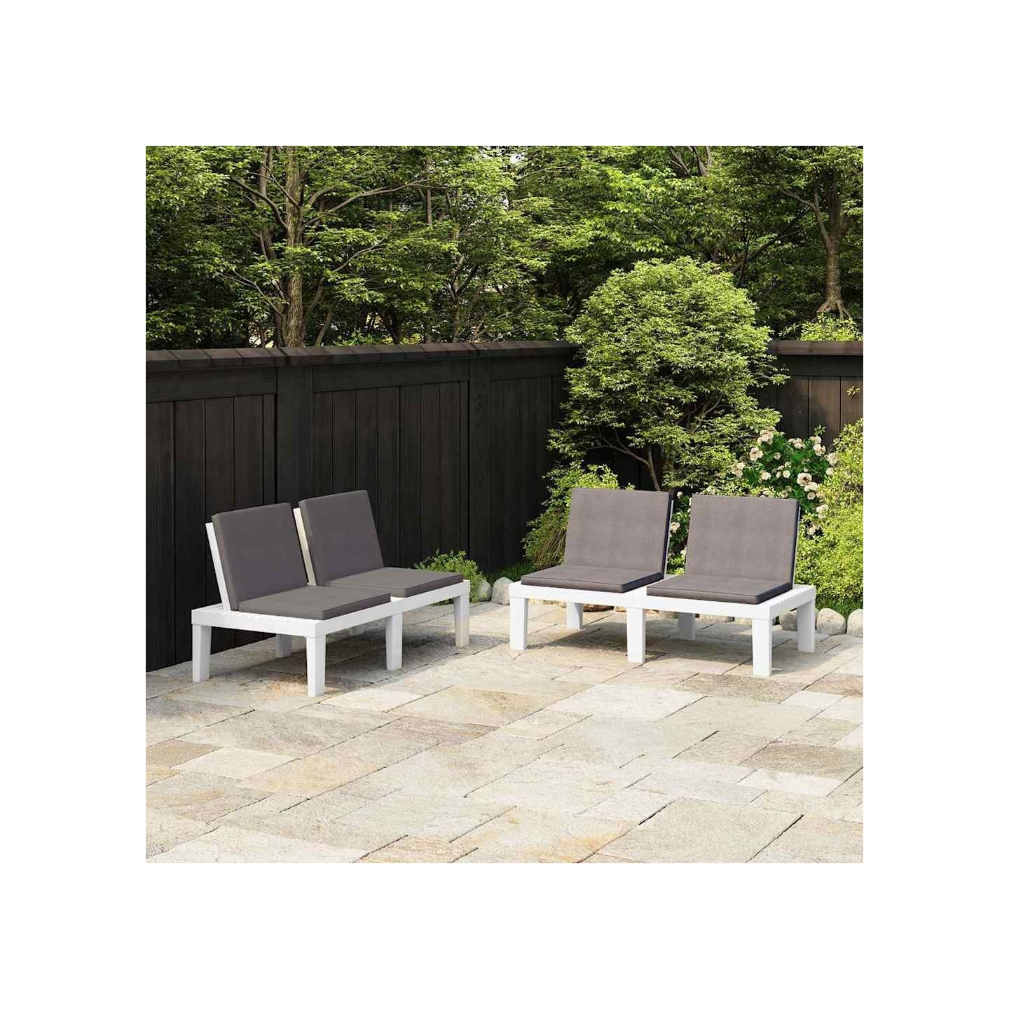 Bancs de salon de jardin avec coussins lot de 2 Plastique Blanc
