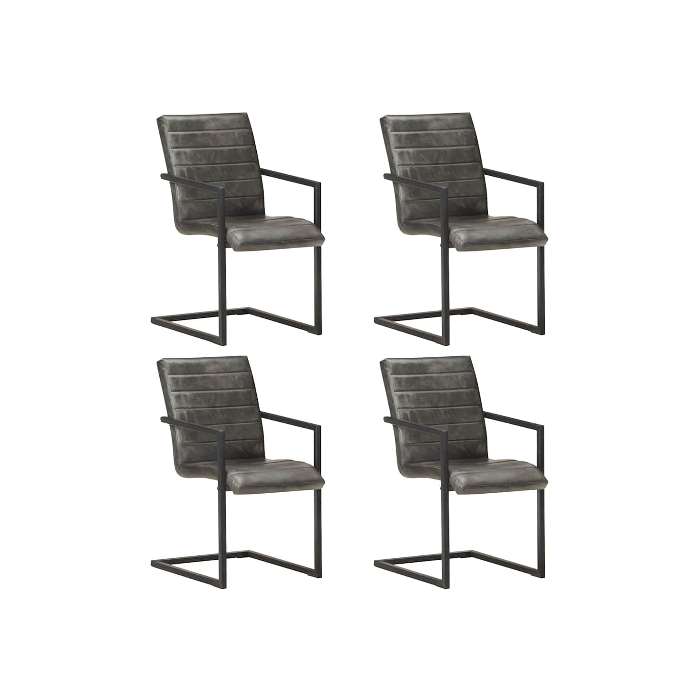 Chaises à manger cantilever lot de 4 gris cuir véritable