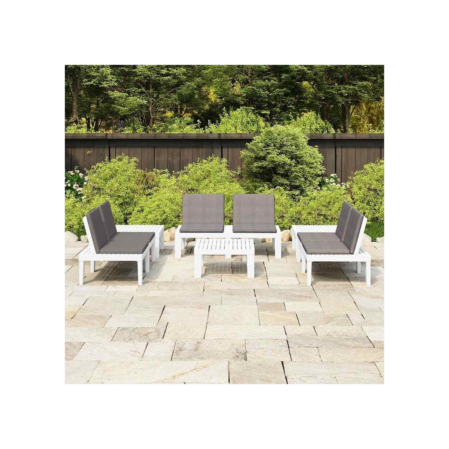 Salon de jardin 6 pcs avec coussins Plastique Blanc