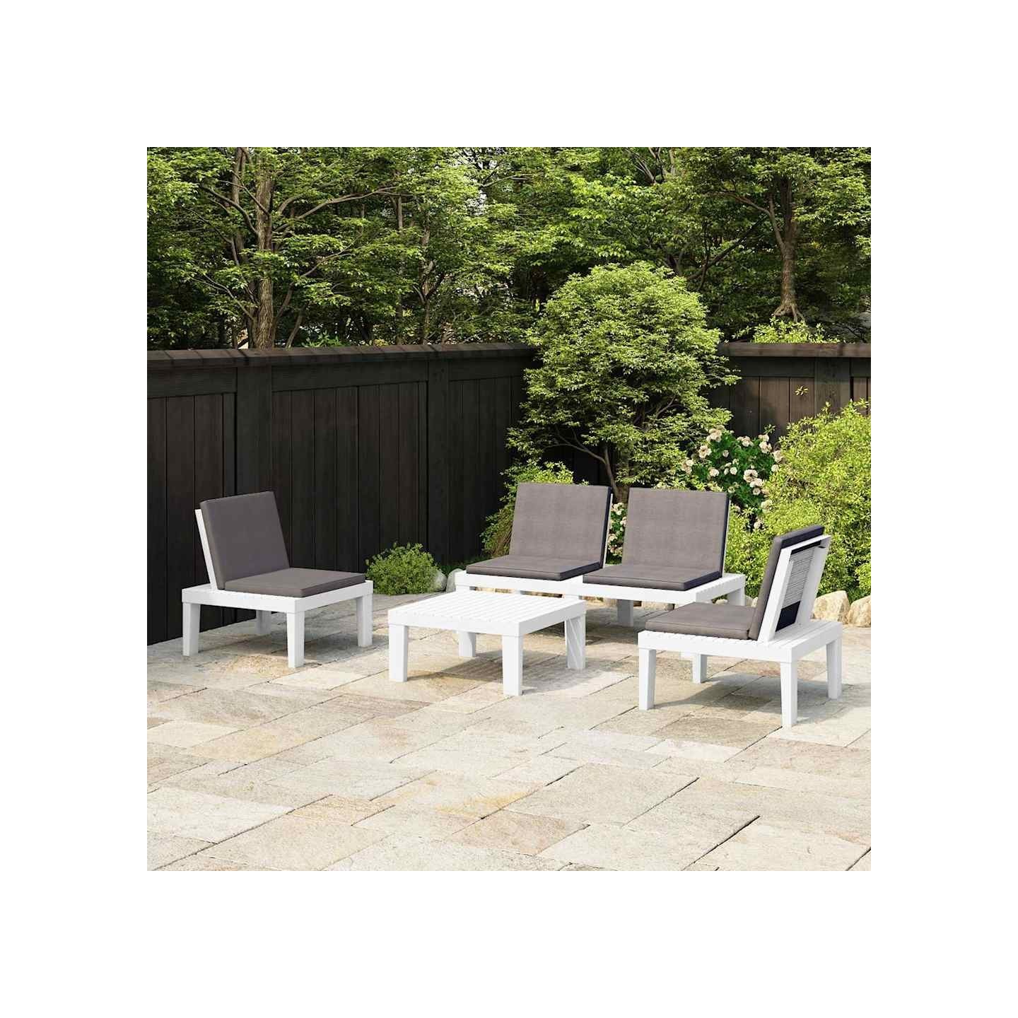 Salon de jardin 4 pcs avec coussins Plastique Blanc