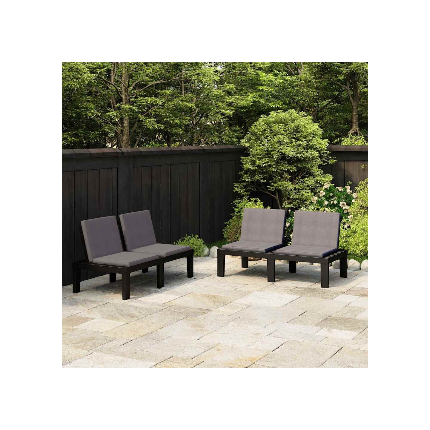 Bancs de salon de jardin avec coussins lot de 2 Plastique Gris