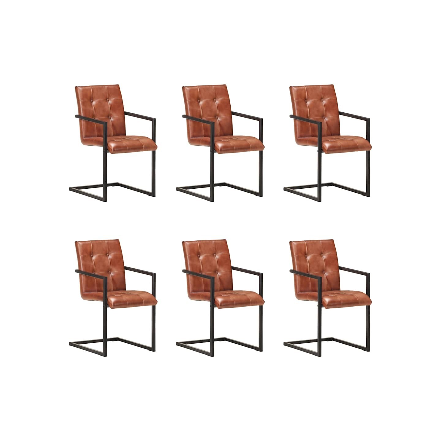 Chaises à manger cantilever lot de 6 marron cuir véritable