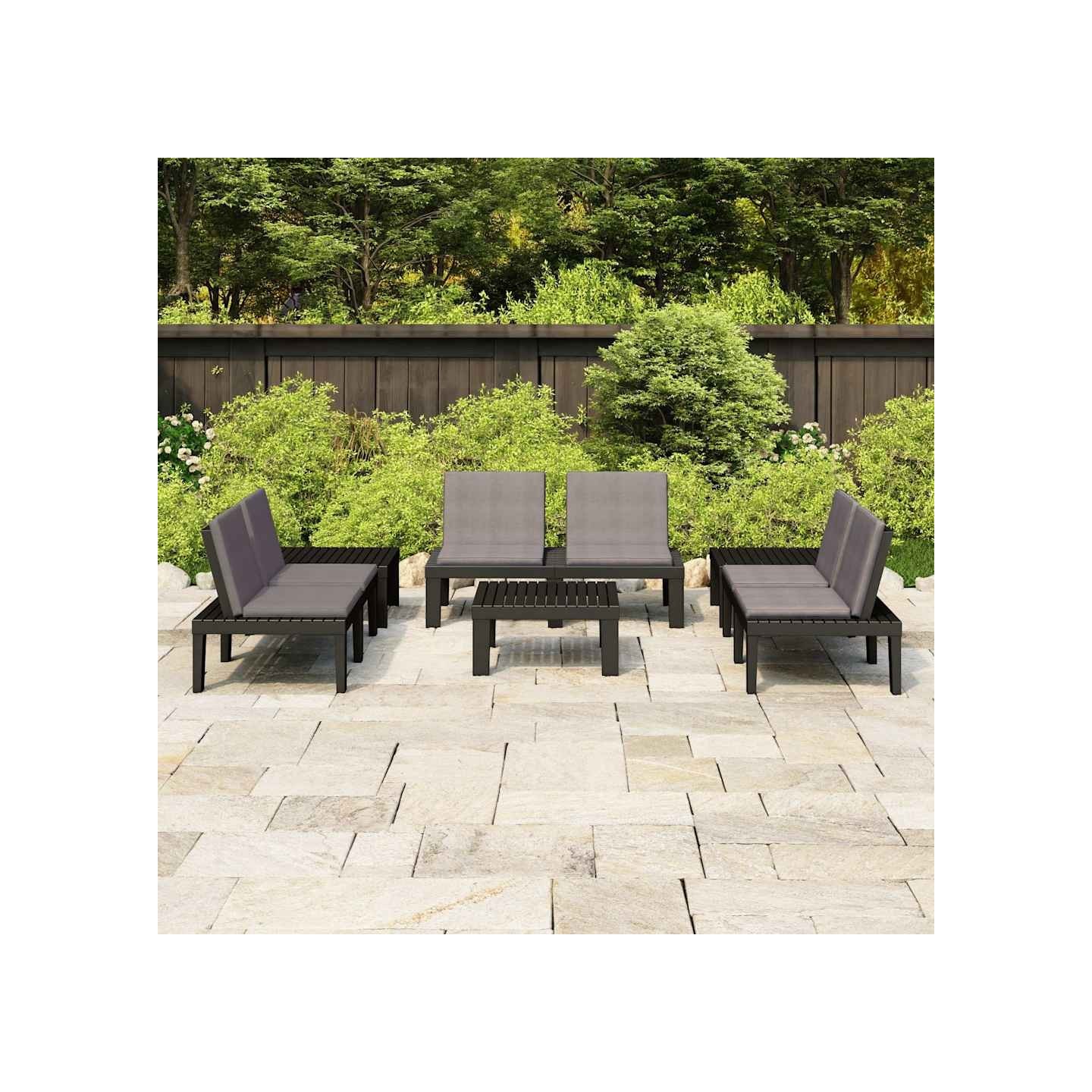 Salon de jardin 6 pcs avec coussins Plastique Gris