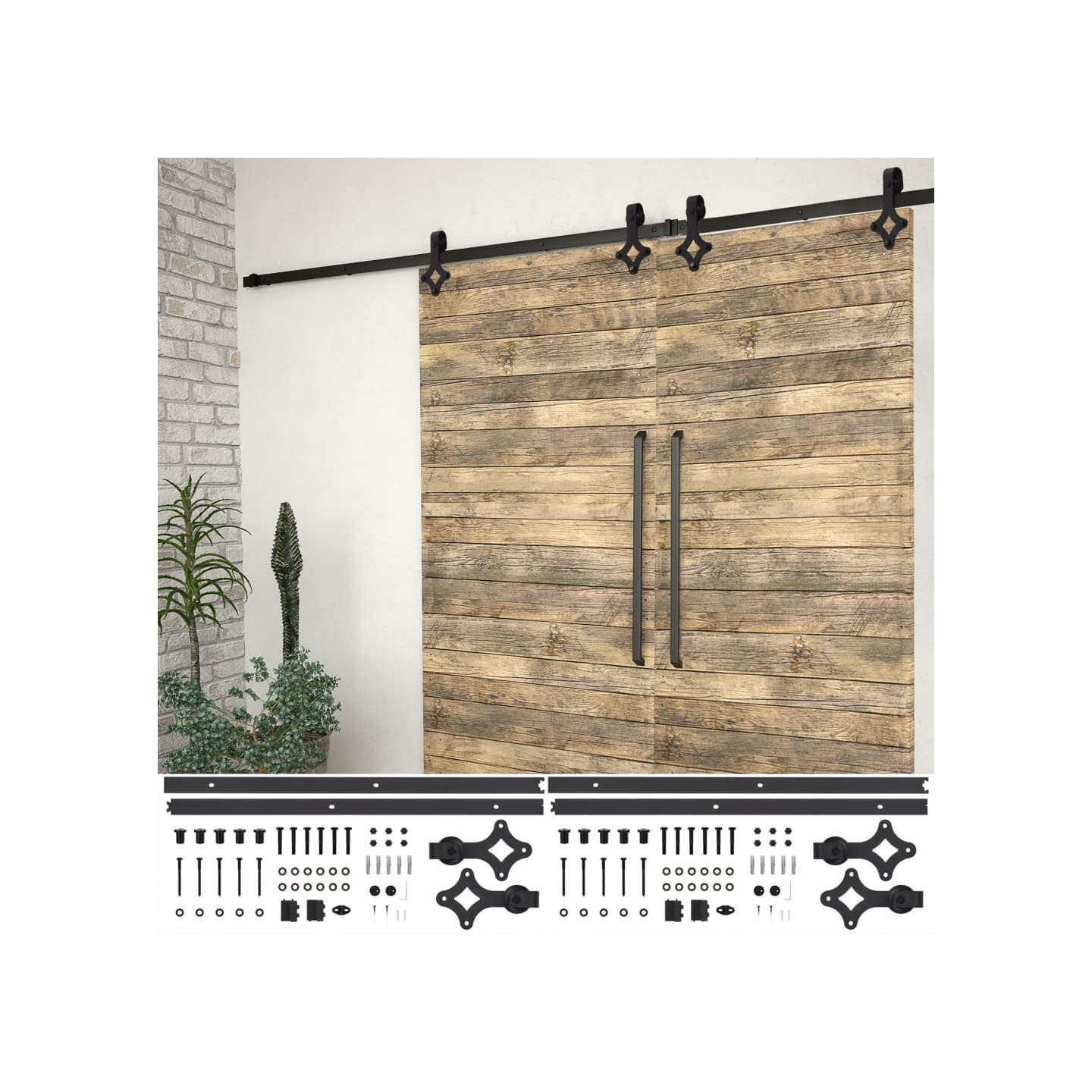 Kits de fixation pour porte coulissante 2 pcs 200 cm Acier Noir