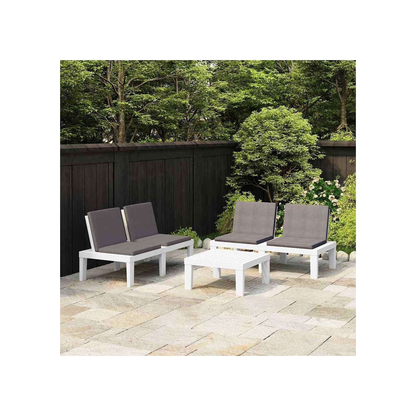 Salon de jardin 3 pcs avec coussins Plastique Blanc