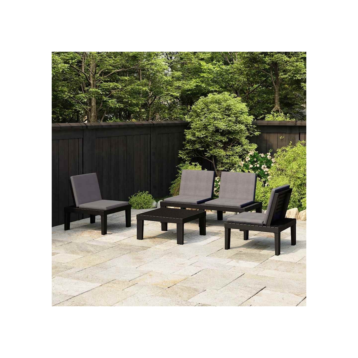 Salon de jardin 4 pcs avec coussins Plastique Gris