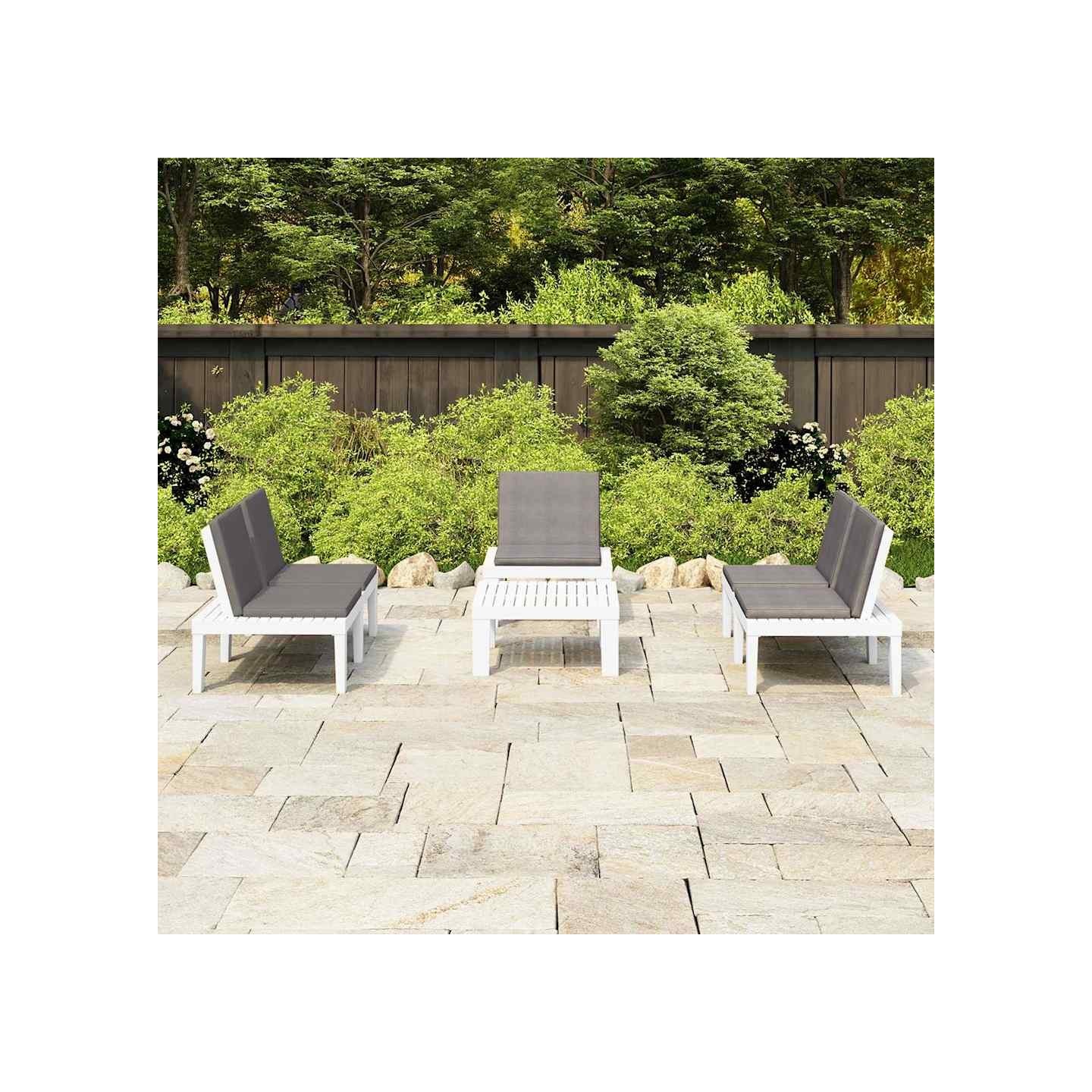 Salon de jardin 4 pcs avec coussins Plastique Blanc