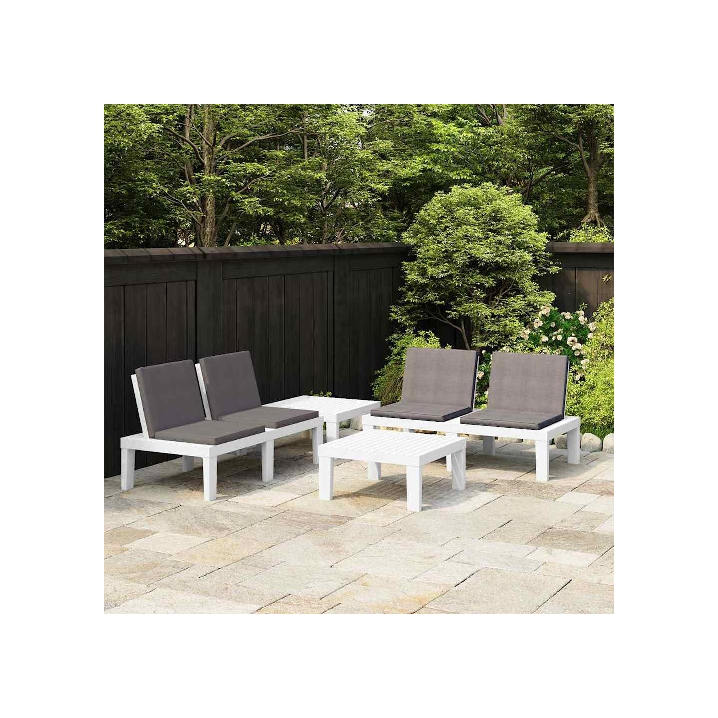 Salon de jardin 4 pcs avec coussins Plastique Blanc