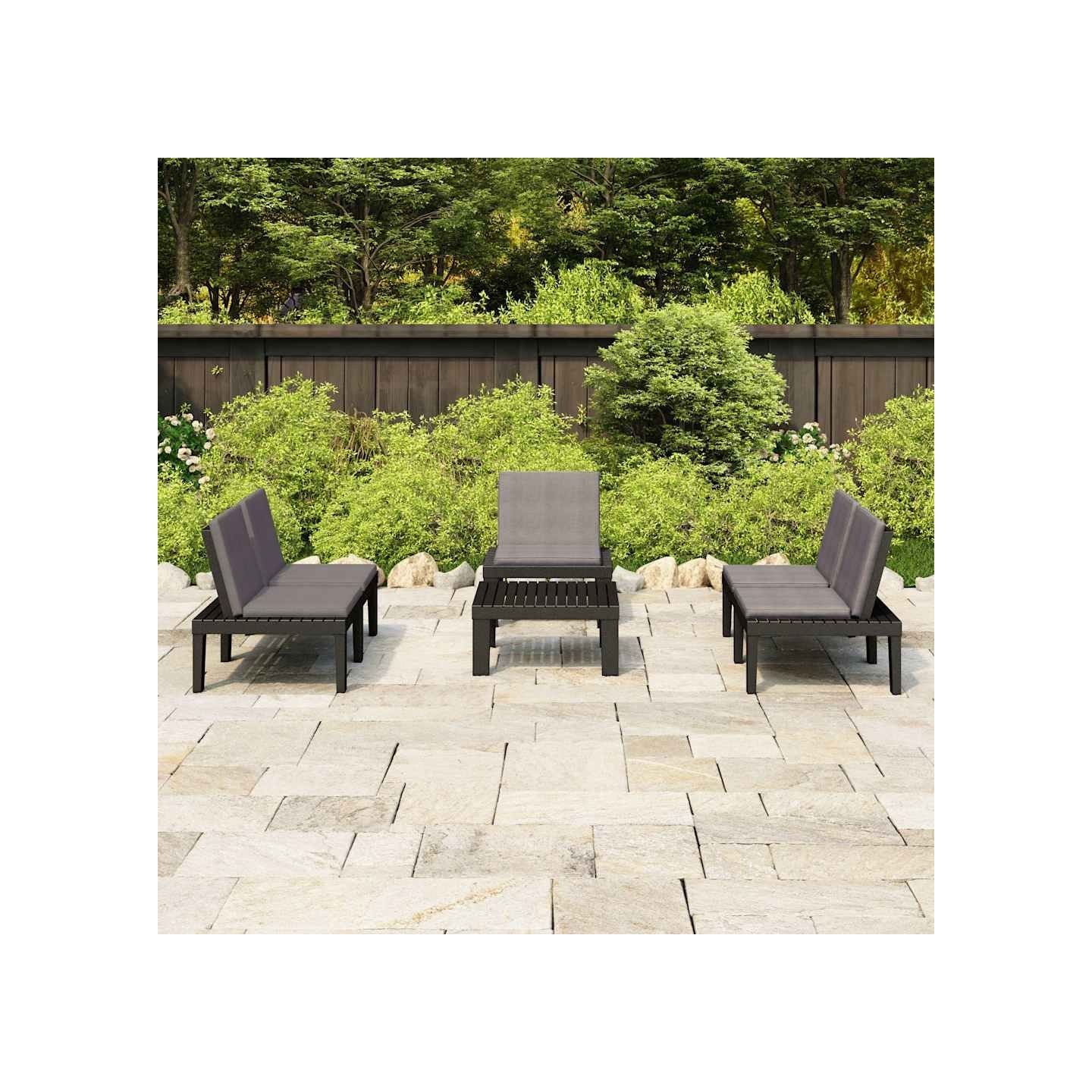 Salon de jardin 4 pcs avec coussins Plastique Gris