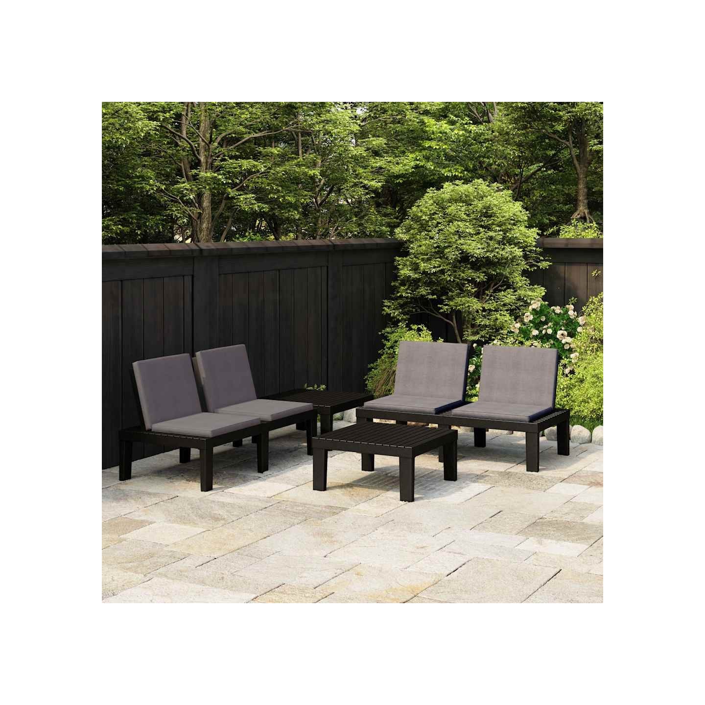 Salon de jardin 4 pcs avec coussins Plastique Gris