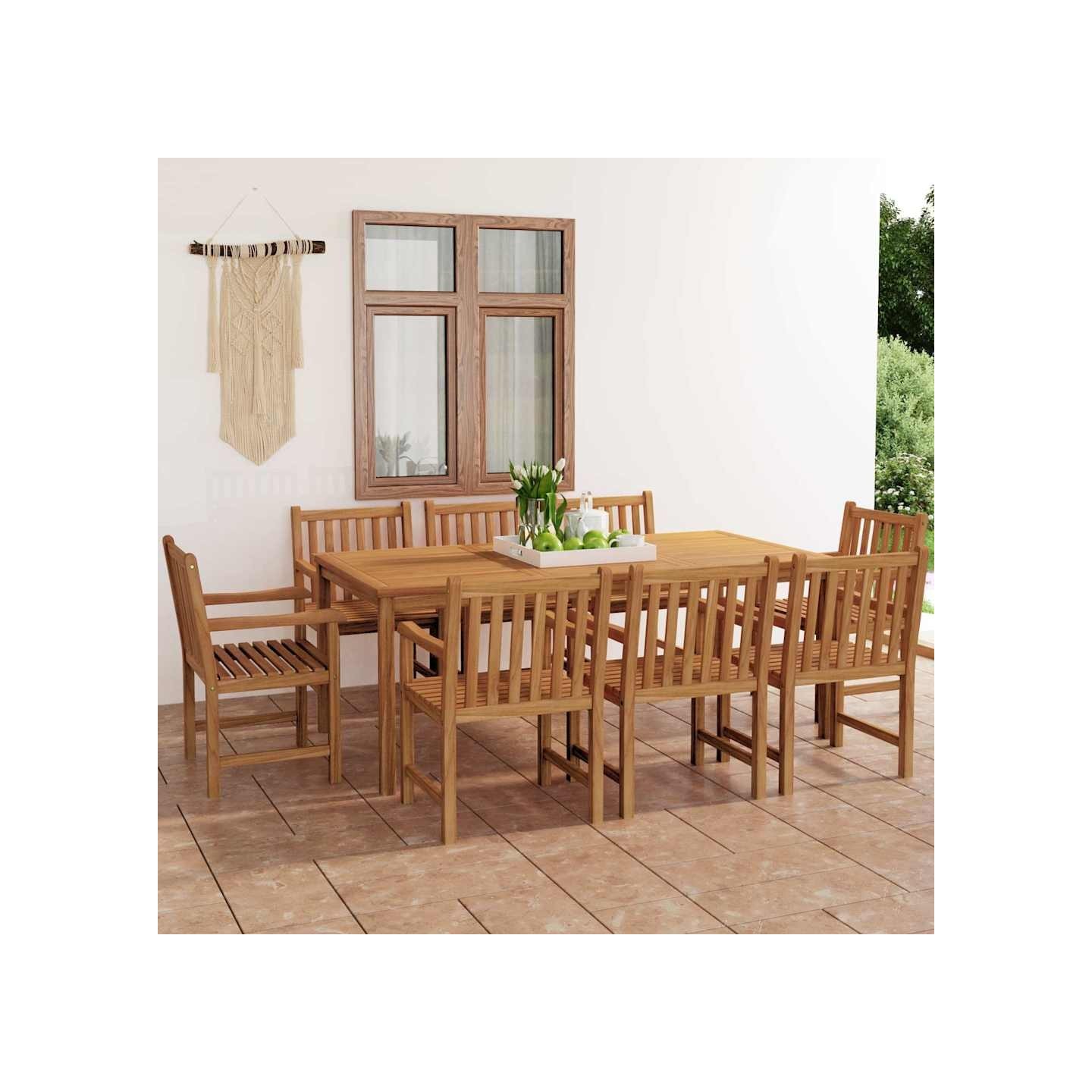 Ensemble de salle à manger de jardin 9pcs 200x100cm teck massif