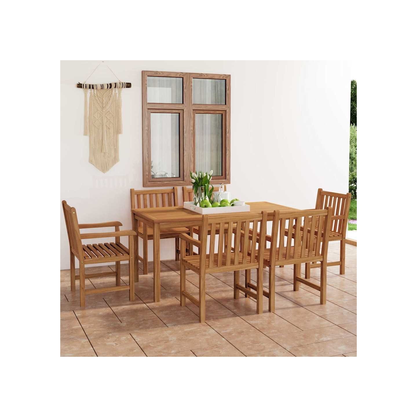 Ensemble de salle à manger de jardin 7 pcs 160x80cm teck massif