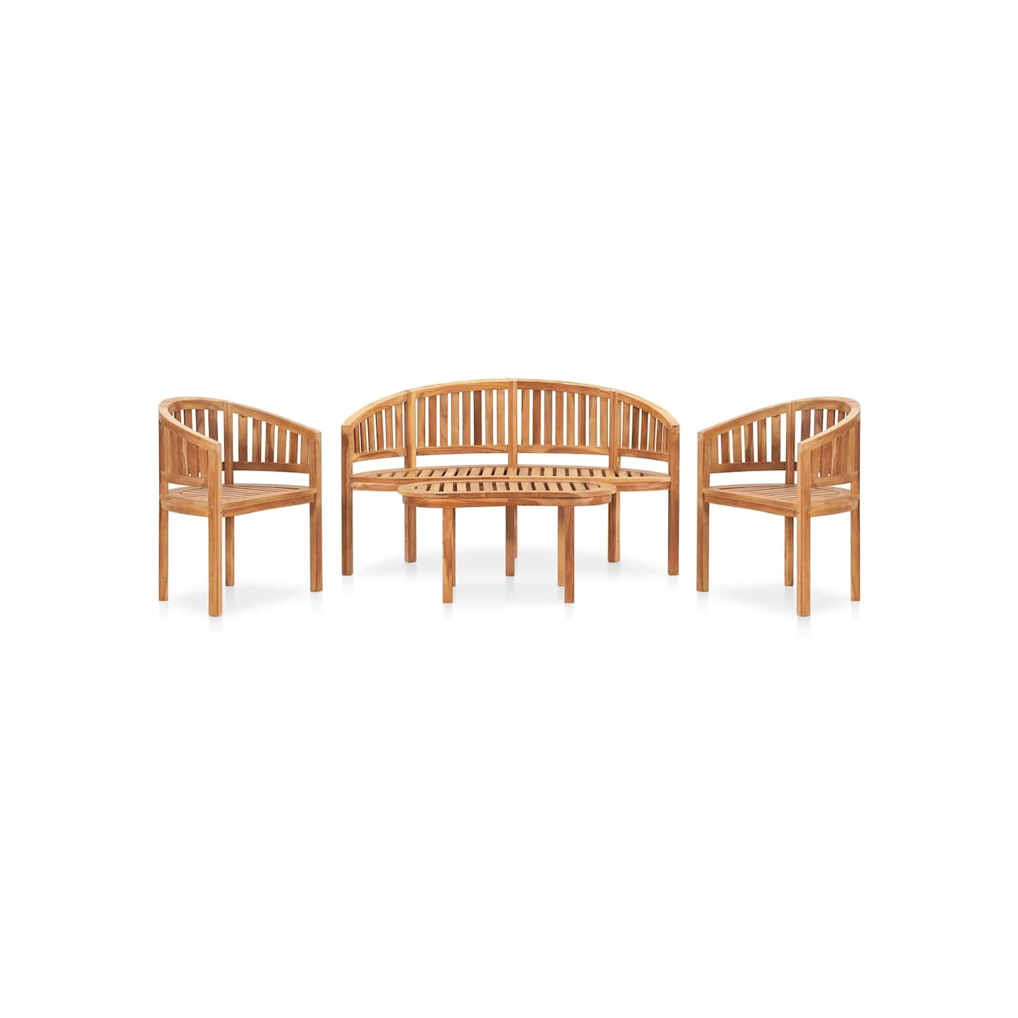 Salon de jardin 4 pcs en forme de banane Bois de teck solide