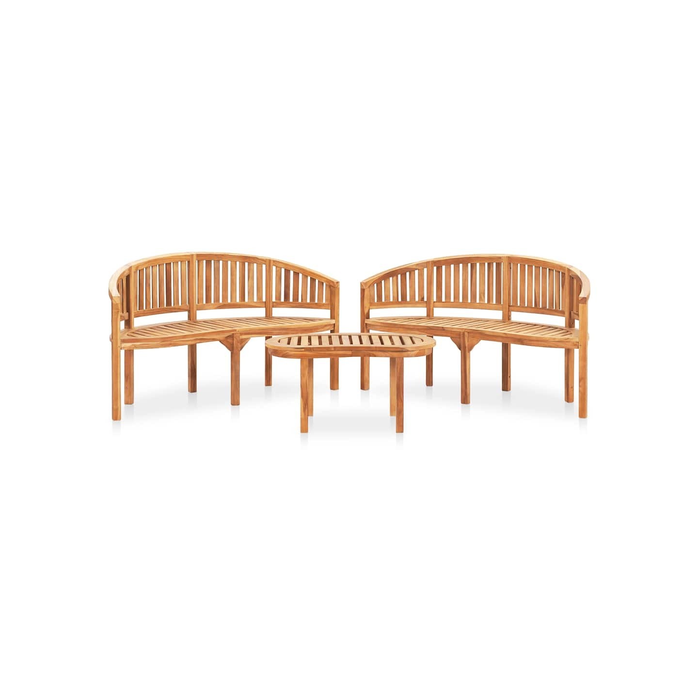 Salon de jardin 3 pcs en forme de banane Bois de teck solide