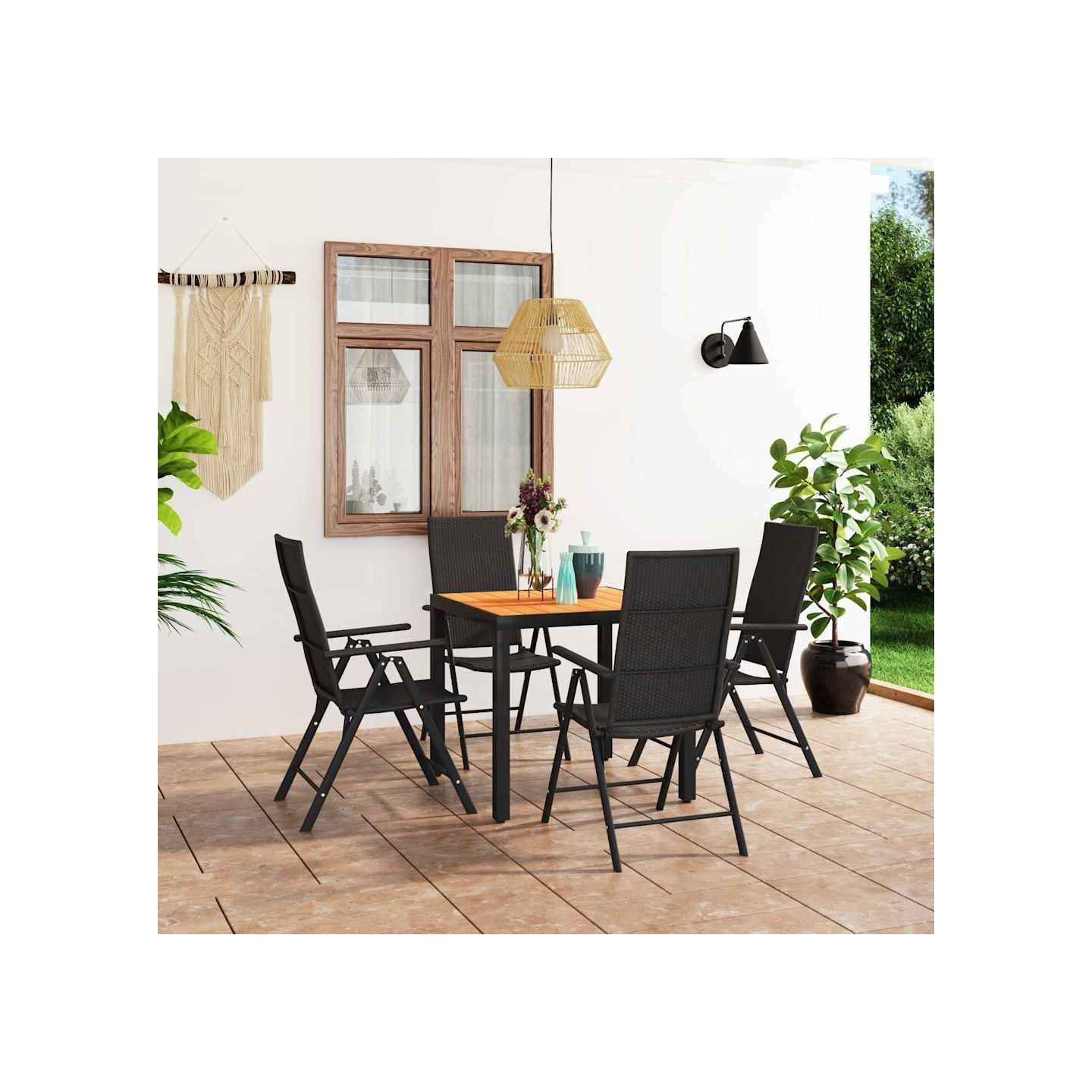 Ensemble à manger de jardin 5 pcs noir et marron