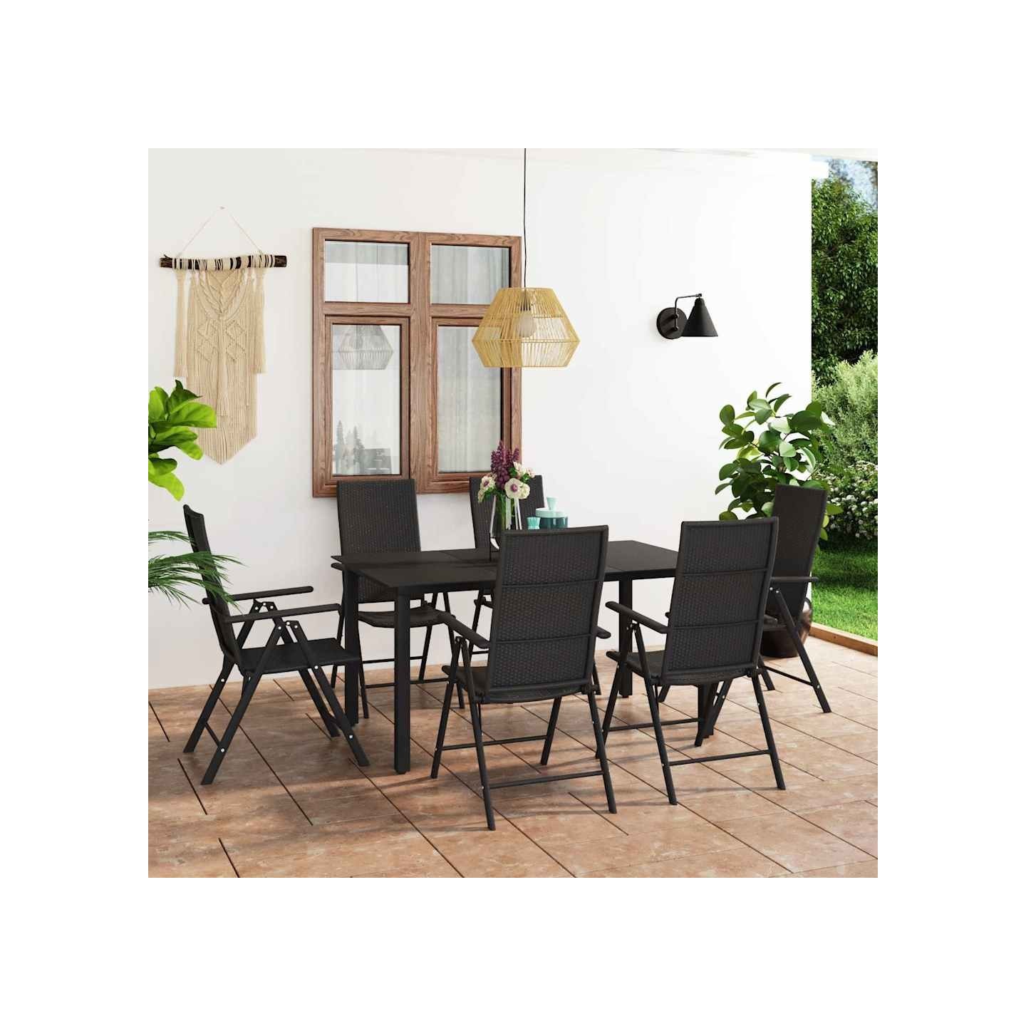 Ensemble à manger de jardin 7 pcs noir
