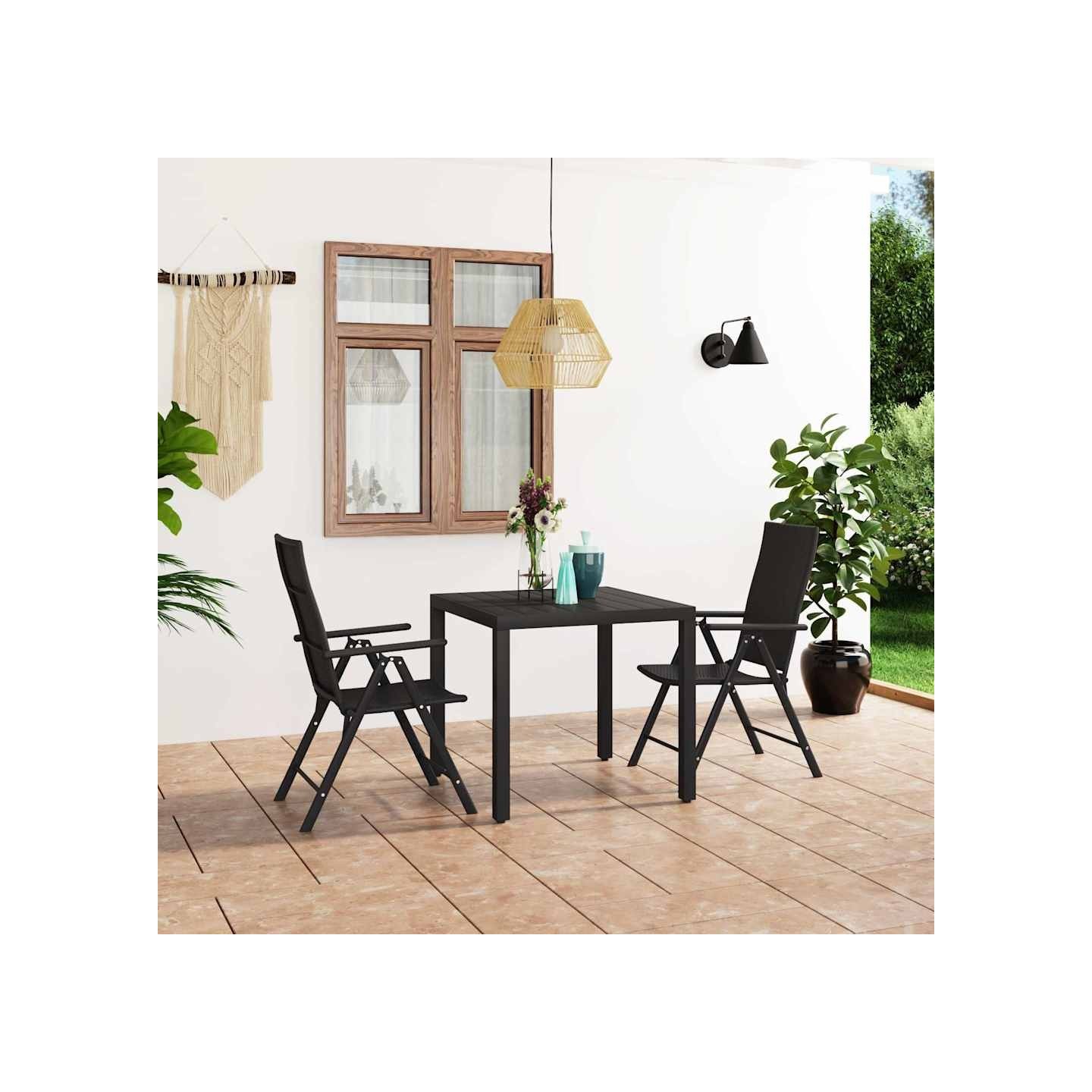Ensemble à manger de jardin 3 pcs noir