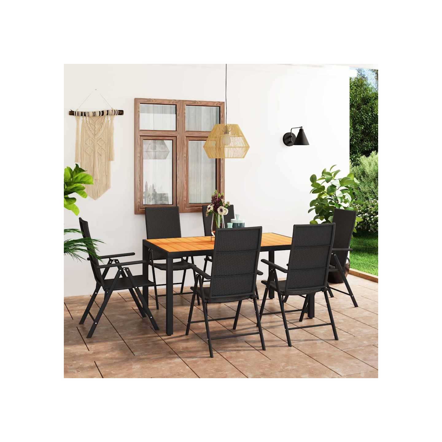 Ensemble à manger de jardin 7 pcs noir et marron