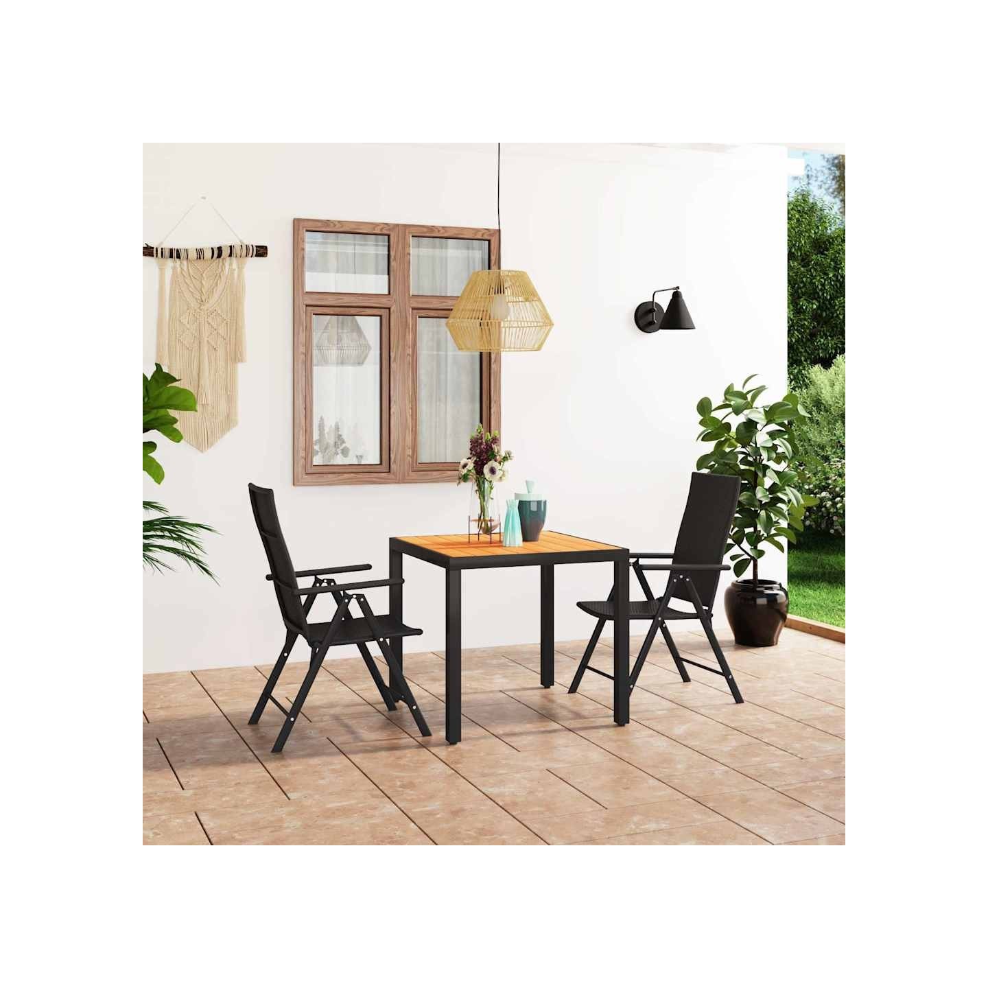 Ensemble à manger de jardin 3 pcs noir et marron