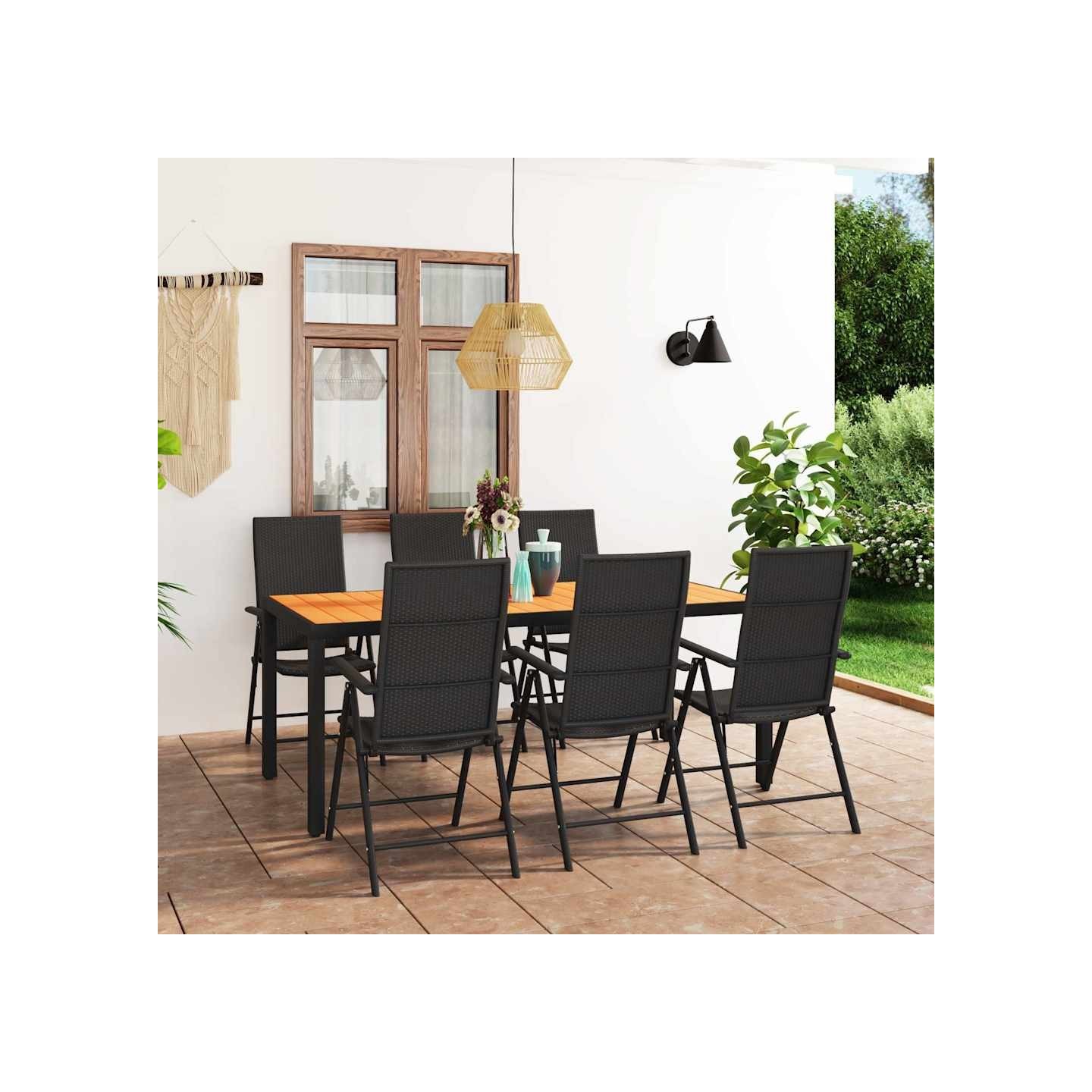 Ensemble à manger de jardin 7 pcs noir et marron