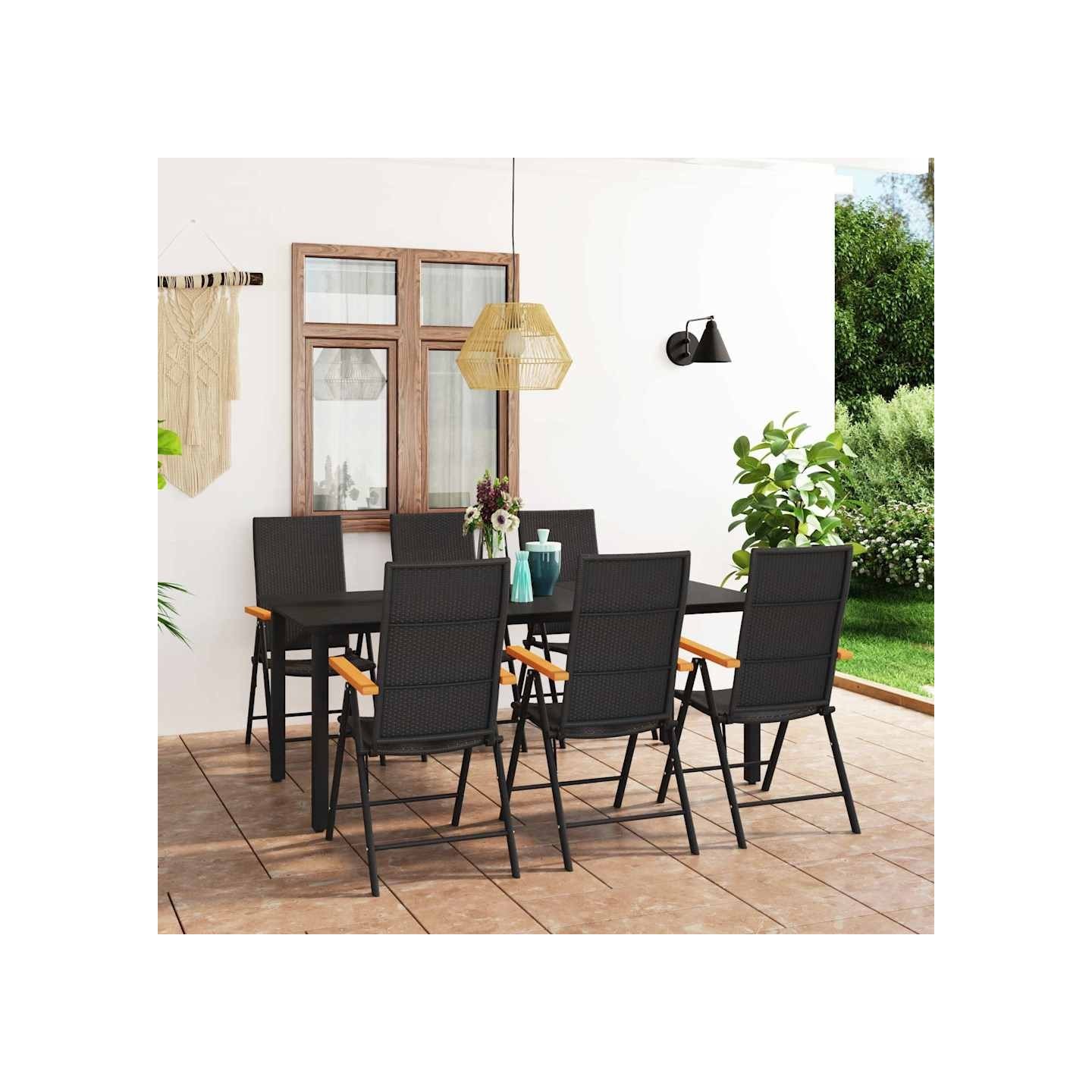 Ensemble à manger de jardin 7 pcs noir et marron
