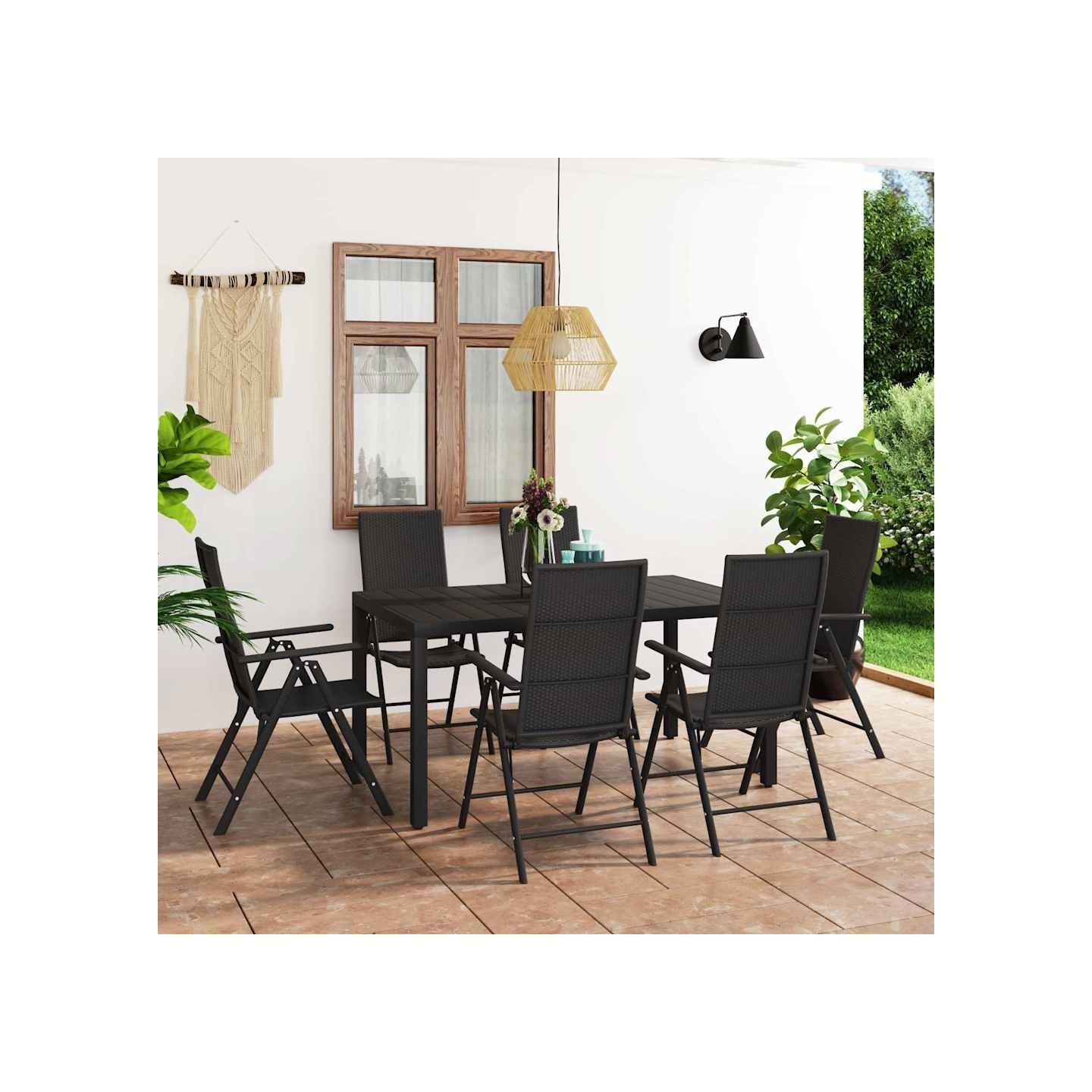 Ensemble à manger de jardin 7 pcs noir