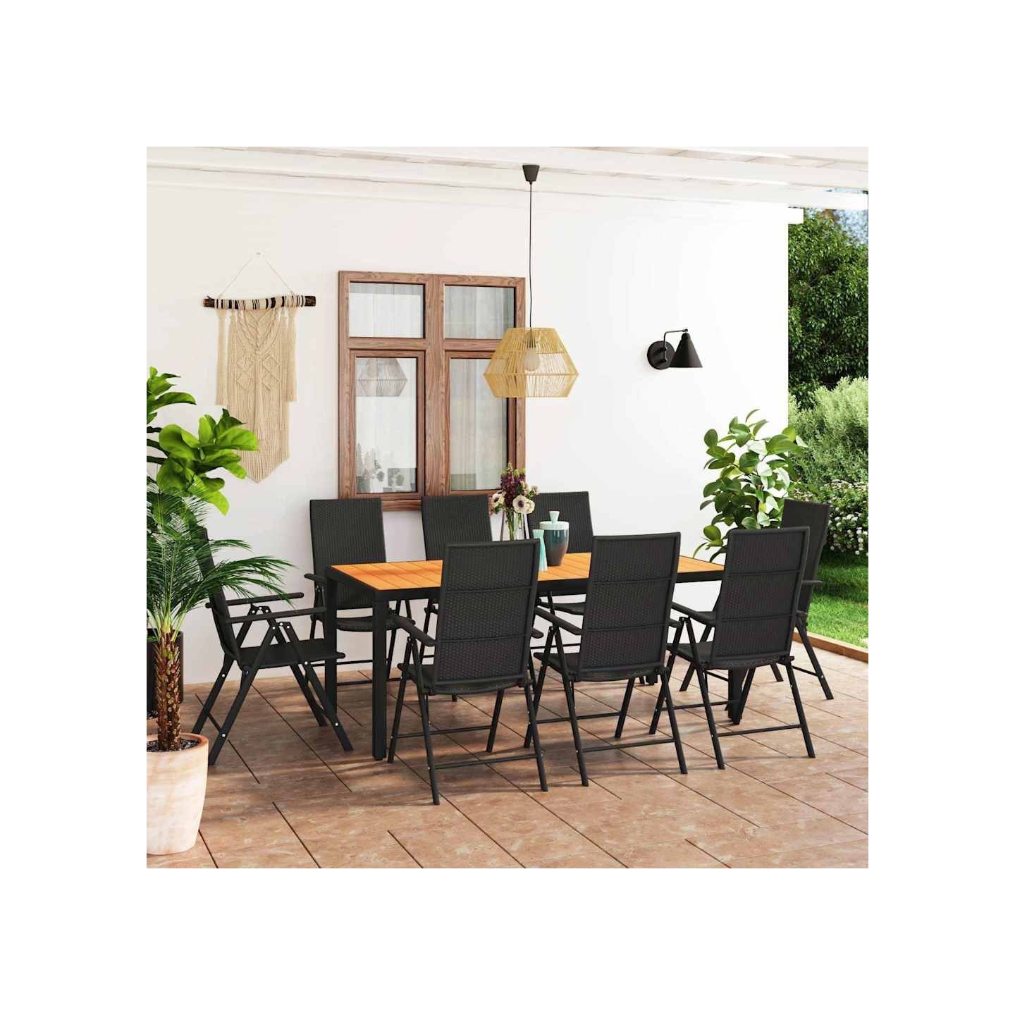 Ensemble à manger de jardin 9 pcs noir et marron