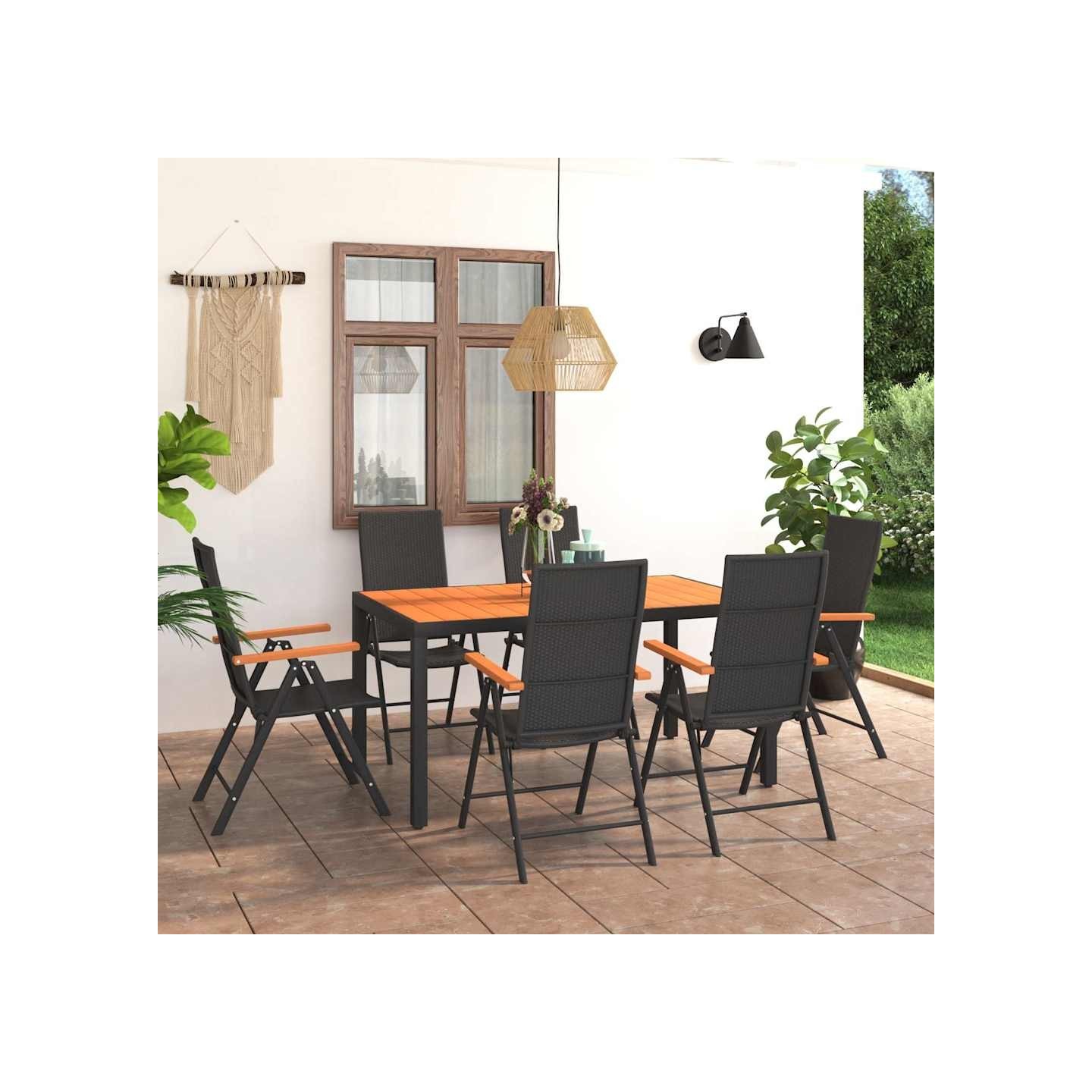 Ensemble à manger de jardin 7 pcs noir et marron
