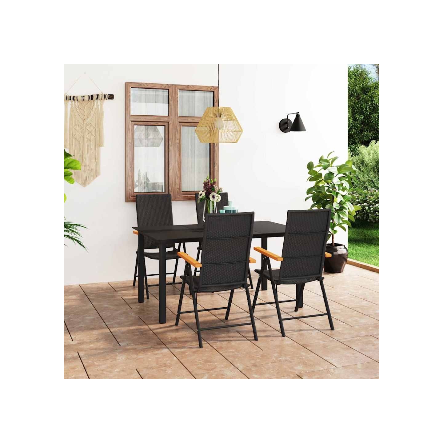 Ensemble à manger de jardin 5 pcs noir et marron