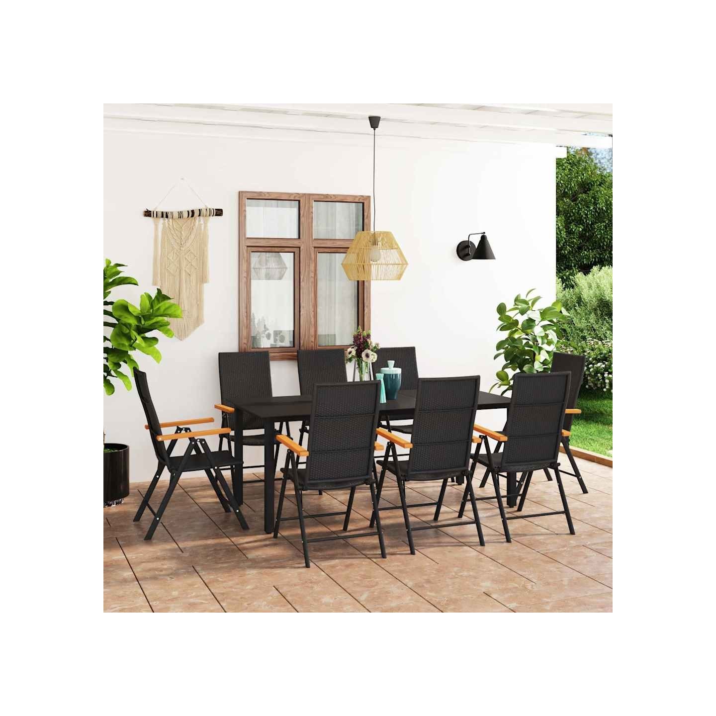 Ensemble à manger de jardin 9 pcs noir et marron