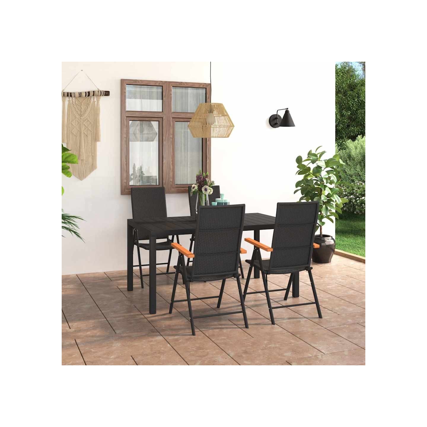 Ensemble à manger de jardin 5 pcs noir et marron