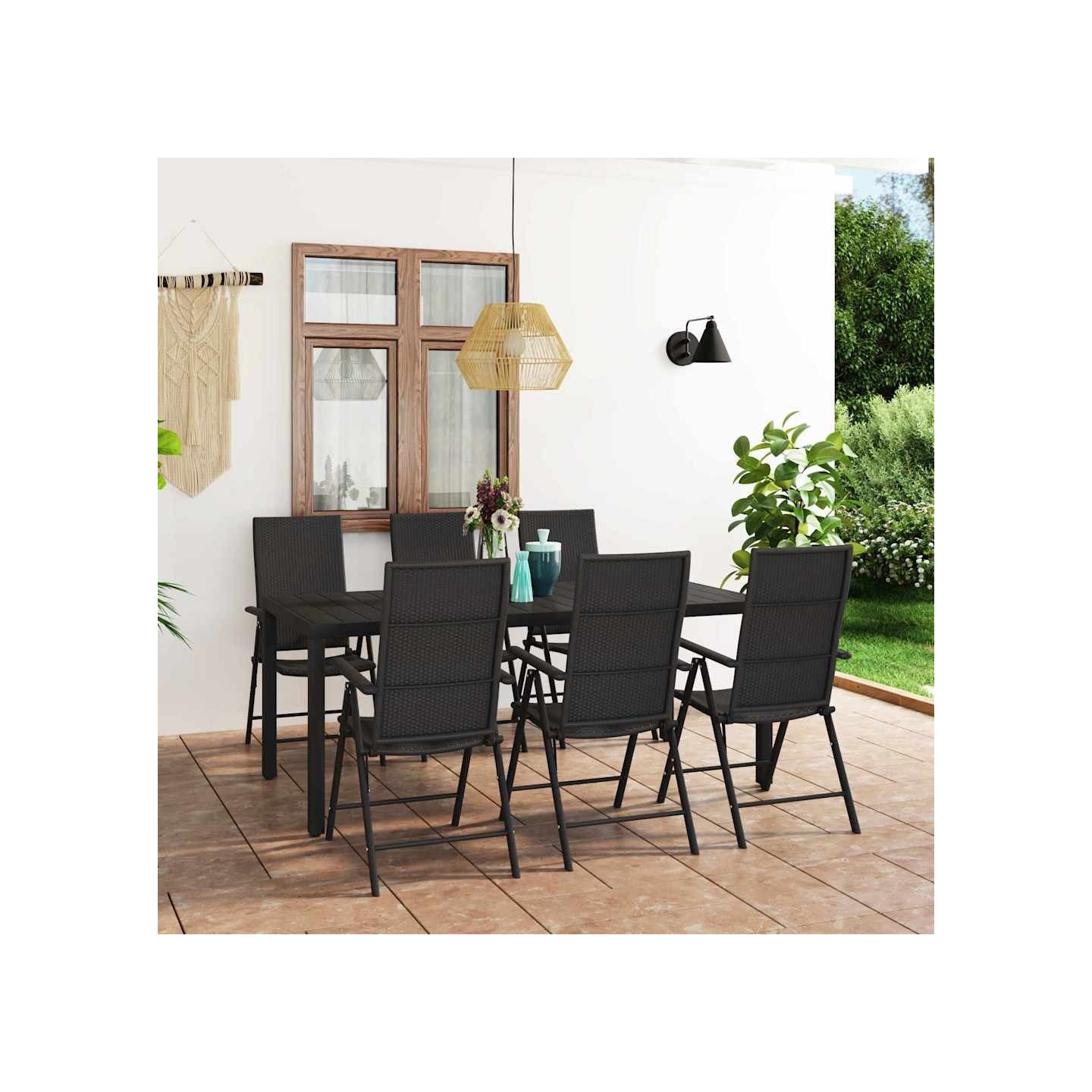 Ensemble à manger de jardin 7 pcs noir