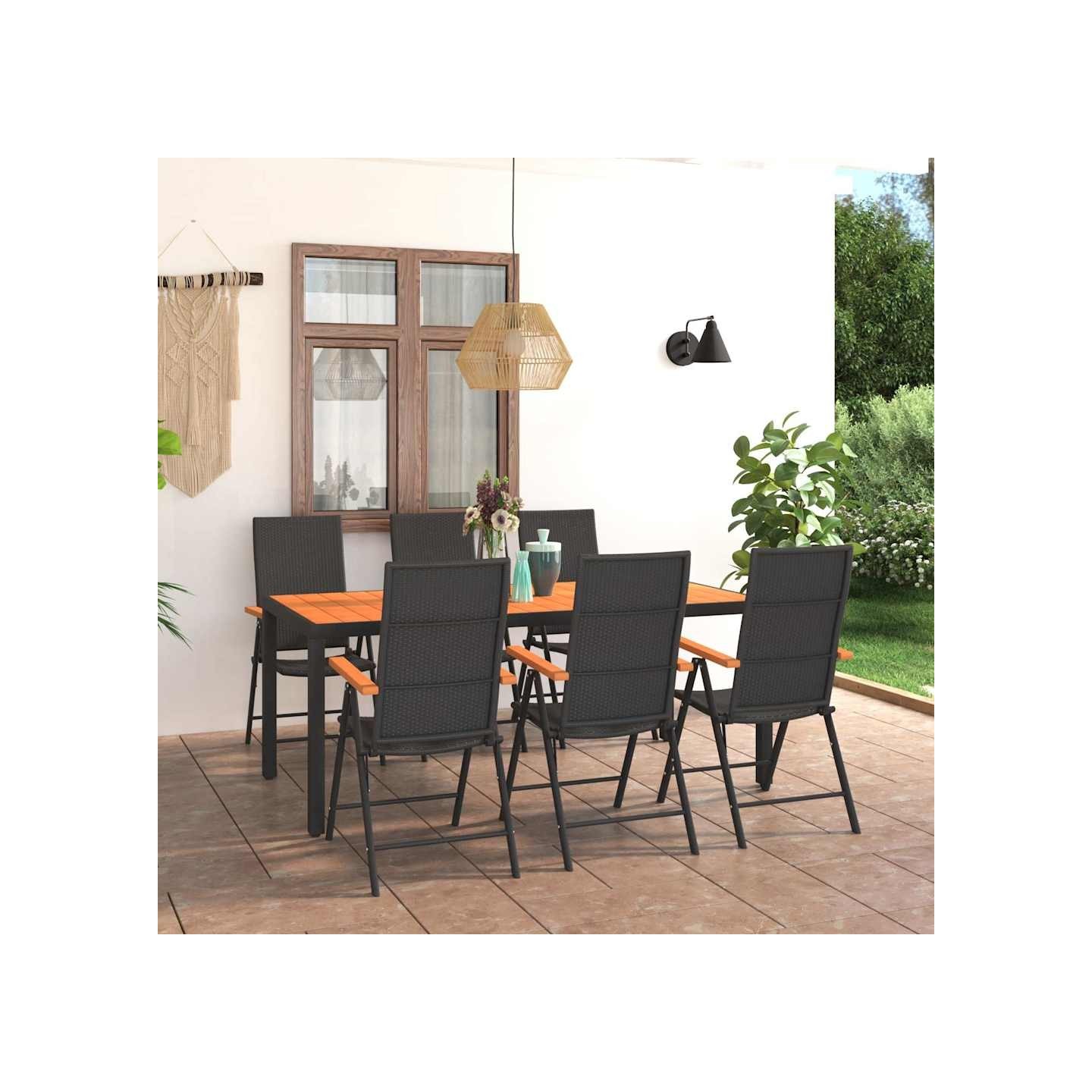 Ensemble à manger de jardin 7 pcs noir et marron