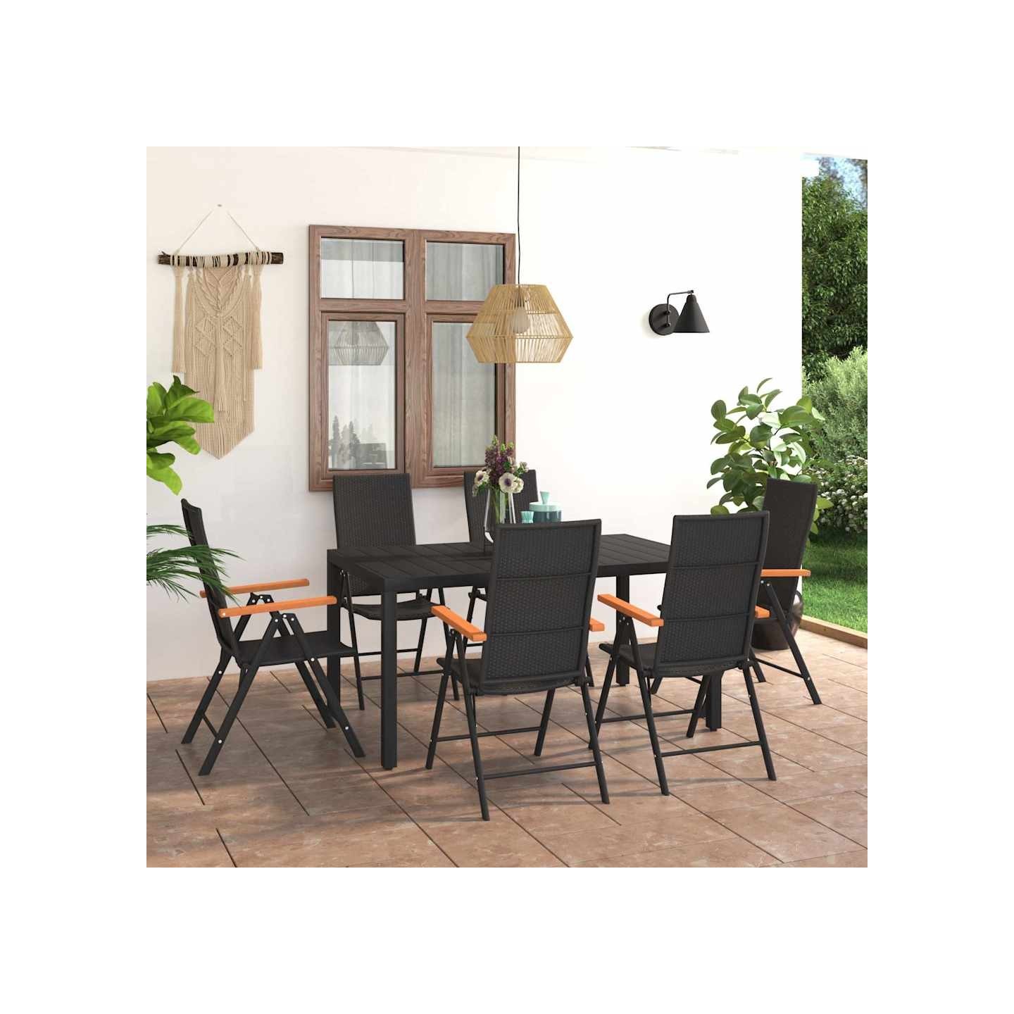Ensemble à manger de jardin 7 pcs noir et marron