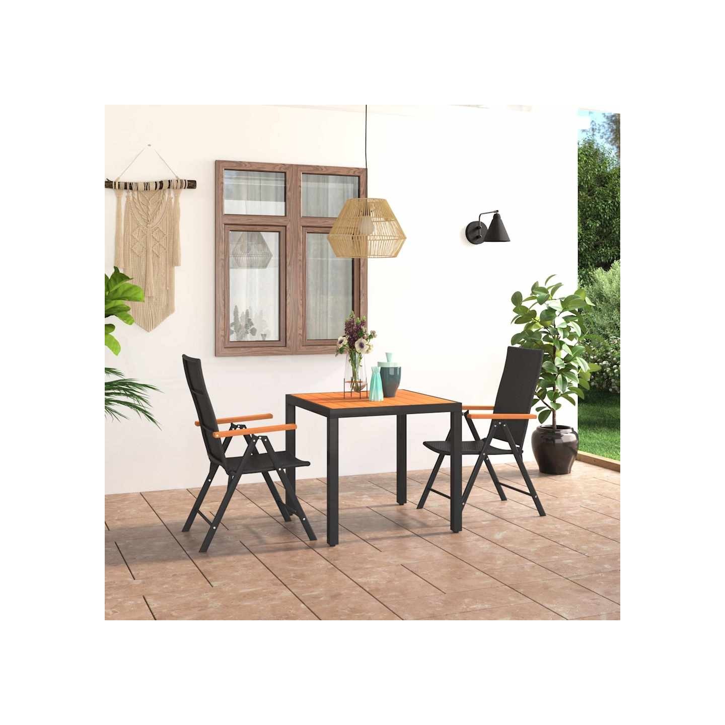 Ensemble à manger de jardin 3 pcs noir et marron
