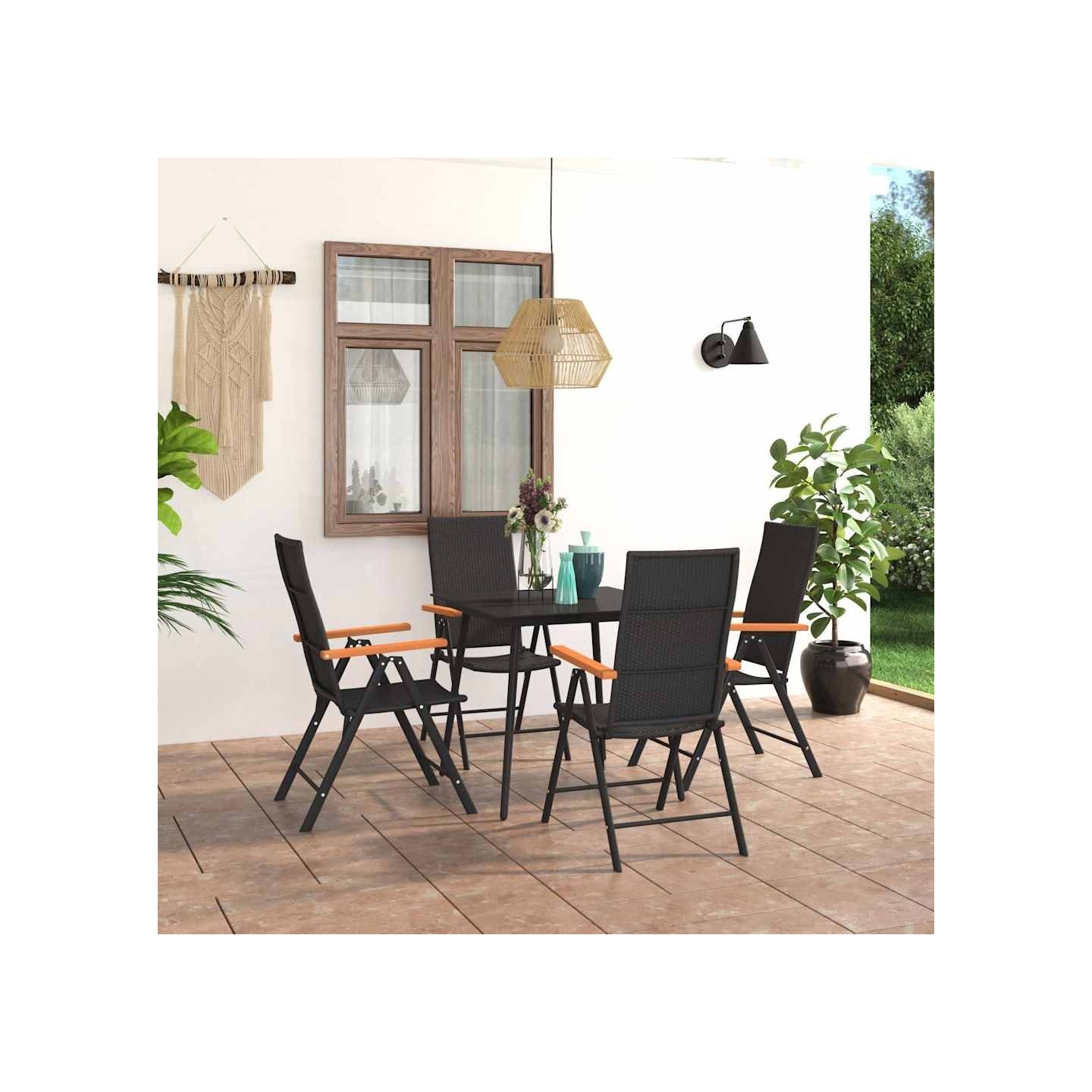 Ensemble à manger de jardin 5 pcs noir et marron