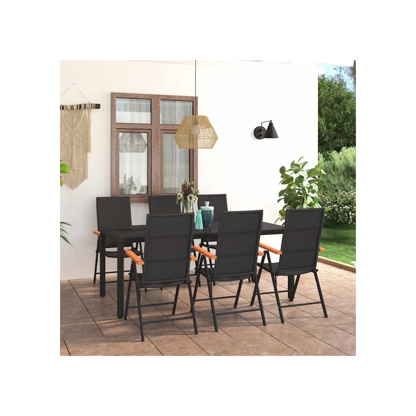 Ensemble à manger de jardin 7 pcs noir et marron
