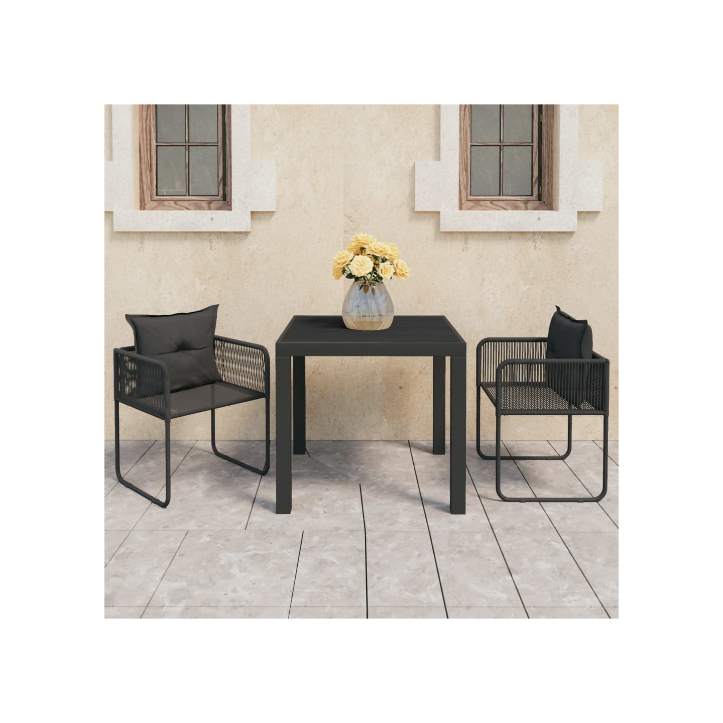 Ensemble à manger de jardin 3 pcs PVC résine tressée noir
