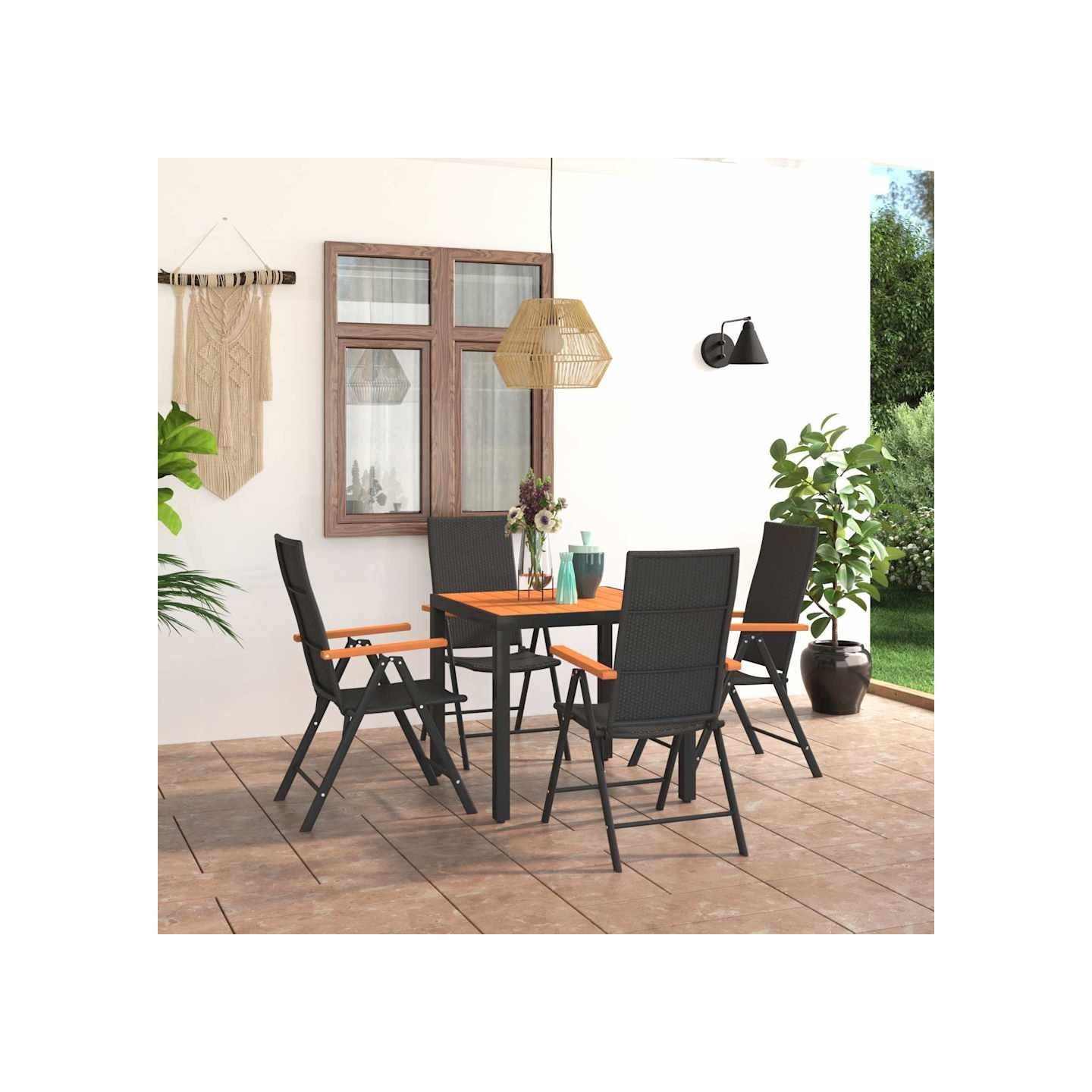Ensemble à manger de jardin 5 pcs noir et marron
