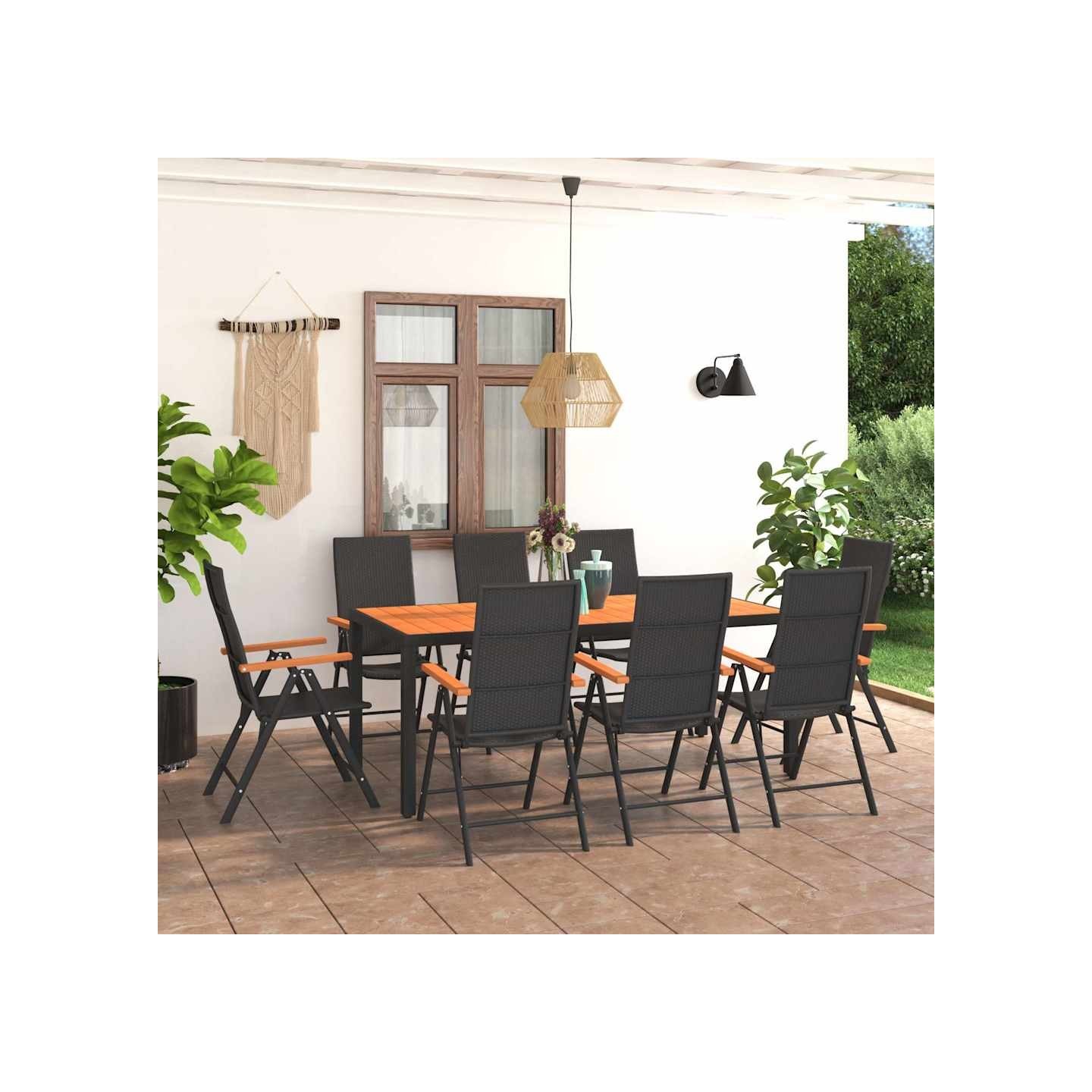 Ensemble à manger de jardin 9 pcs noir et marron