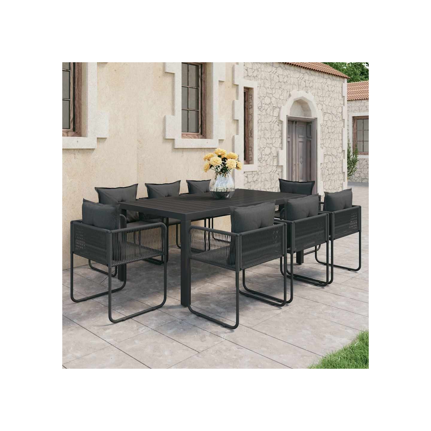 Ensemble à manger de jardin 9 pcs PVC résine tressée noir