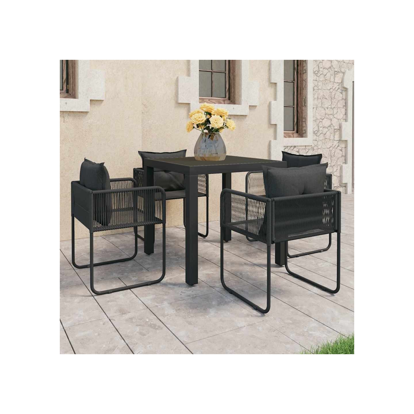 Ensemble à manger de jardin 5 pcs PVC résine tressée noir