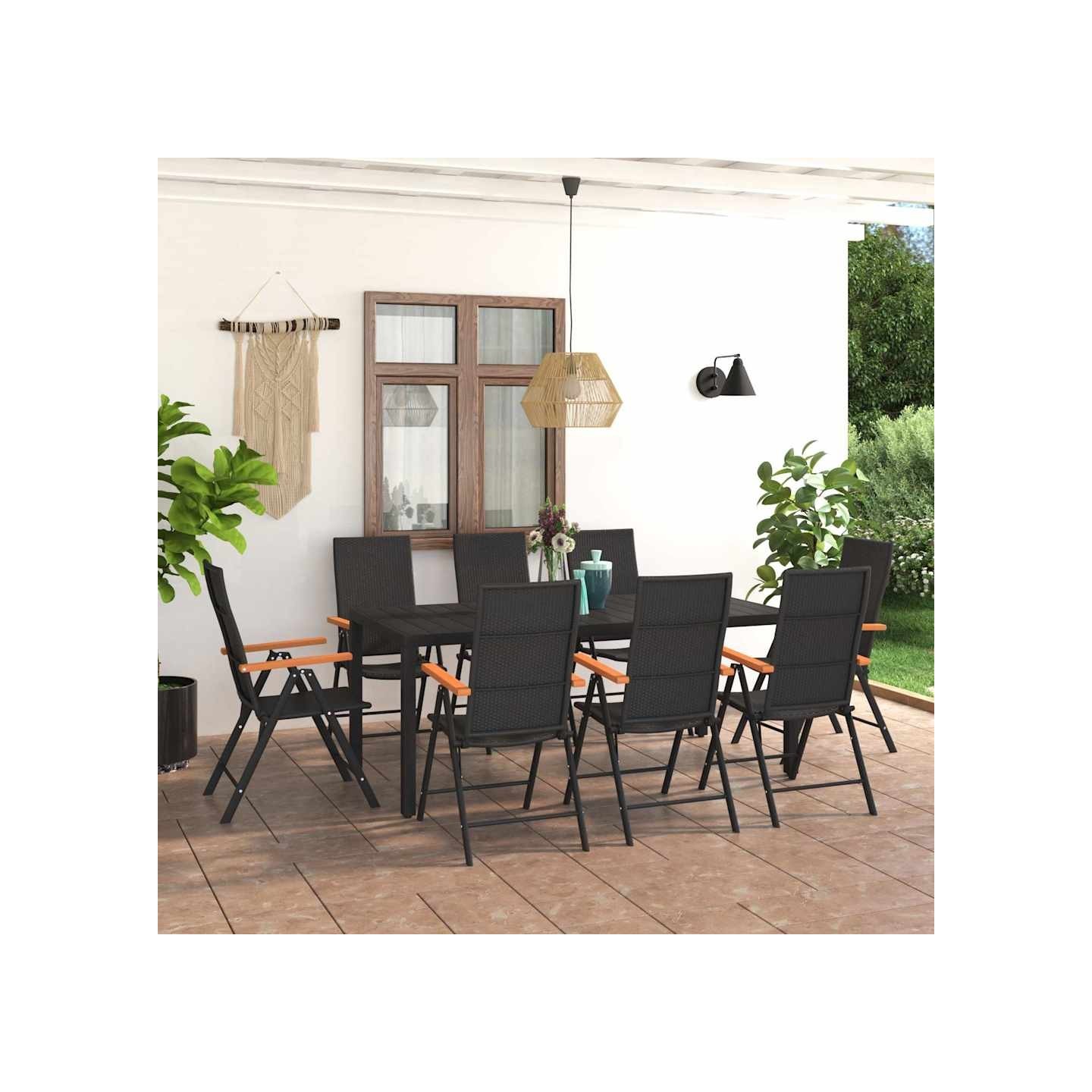 Ensemble à manger de jardin 9 pcs noir et marron