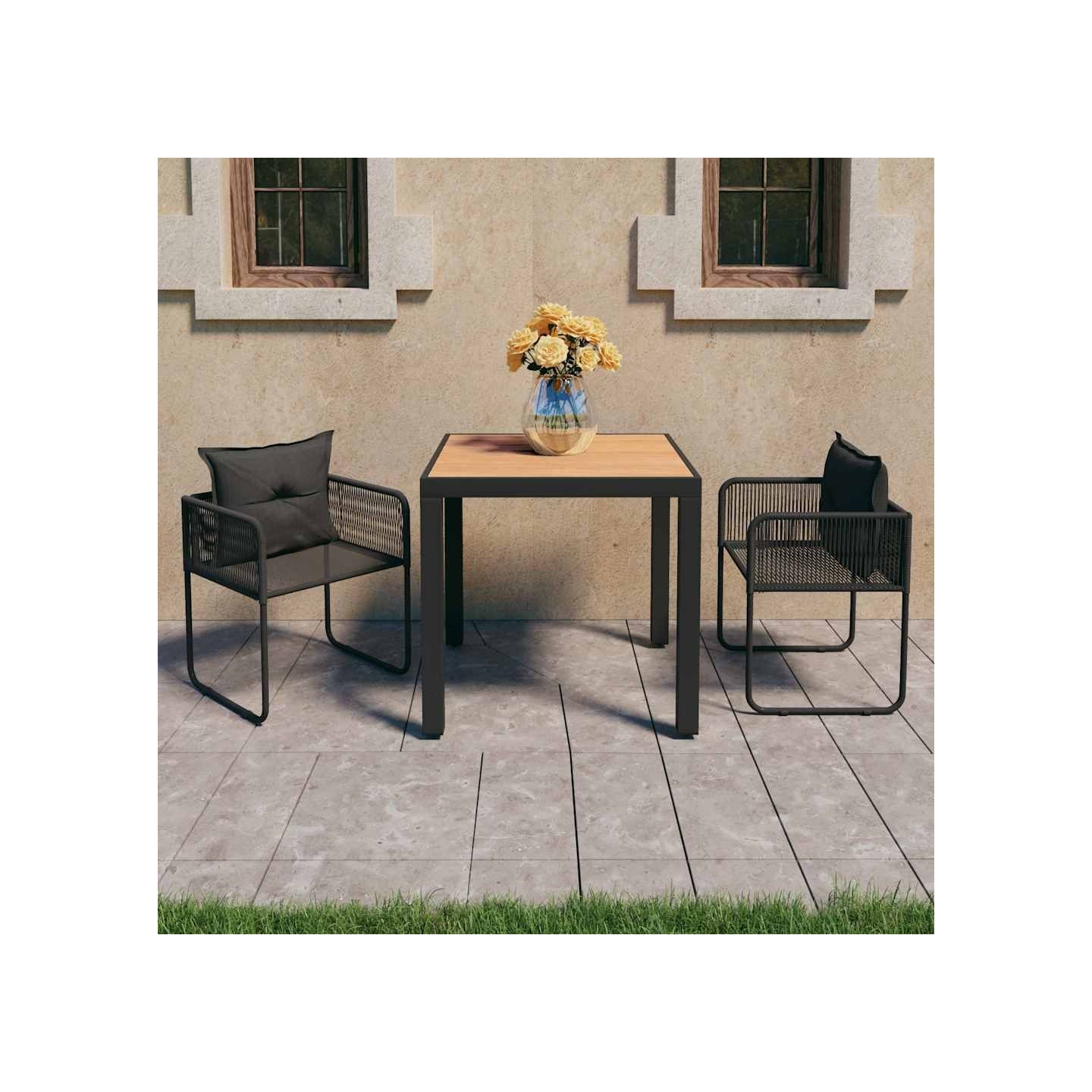 Ensemble à manger de jardin 3pcs PVC résine tressée noir marron